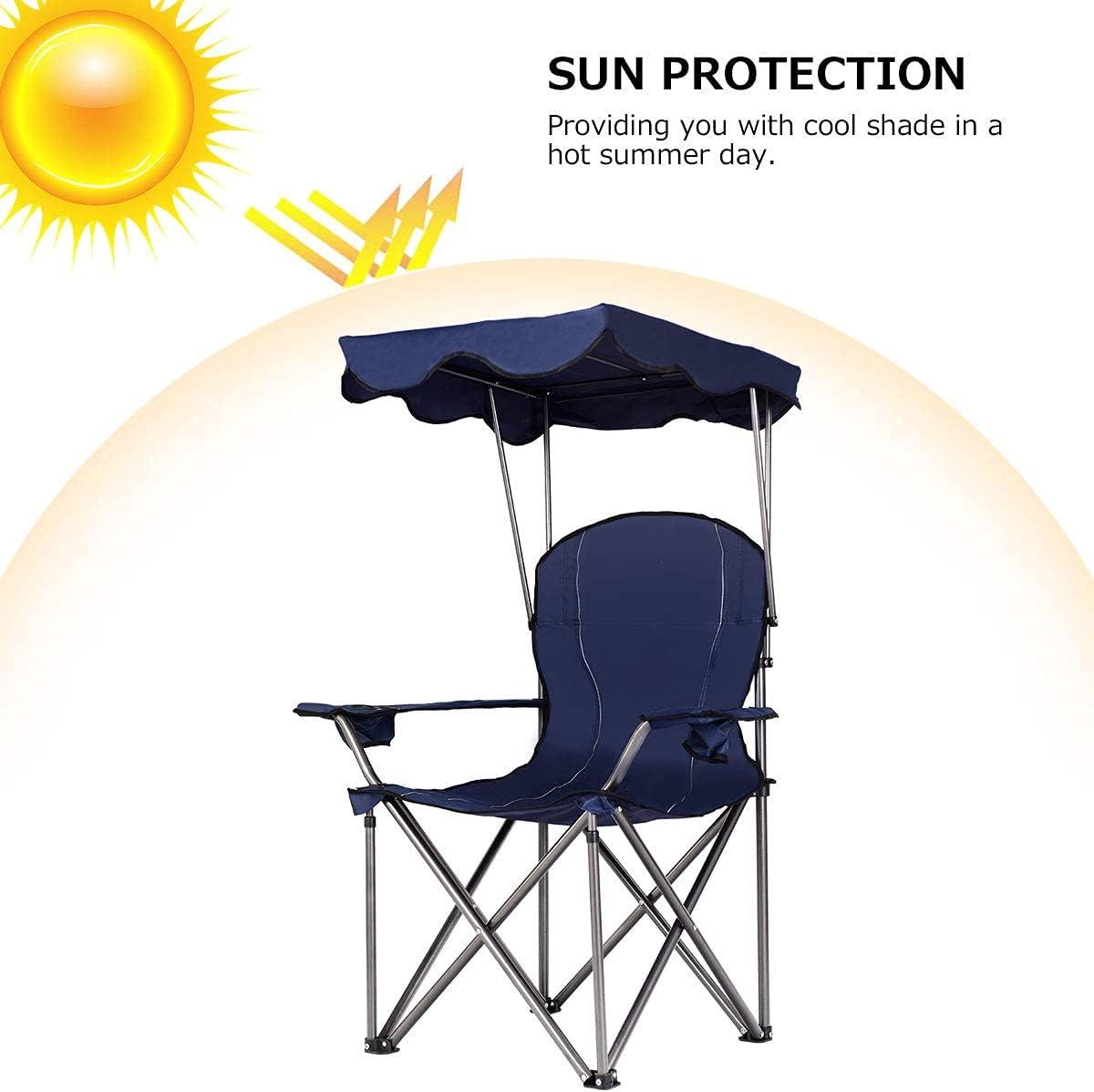 Topcobe Portable Folding Beach Canopy Chair with Cup Holders, Camping Chairs with Canopy, Blue