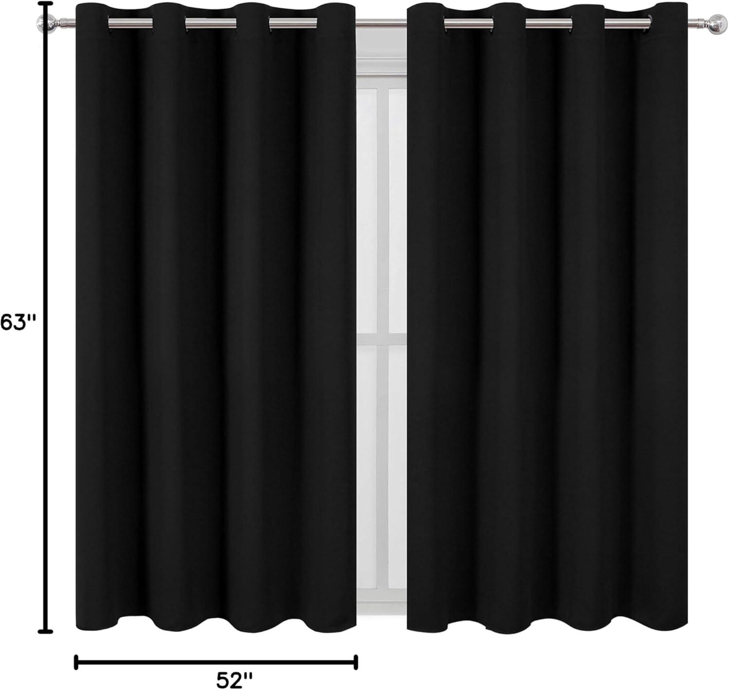 Coodeto Short Blackout Curtains Black, Set of 2, W52 x L63 - Blackout Curtains for Kitchen and Kids Bedroom