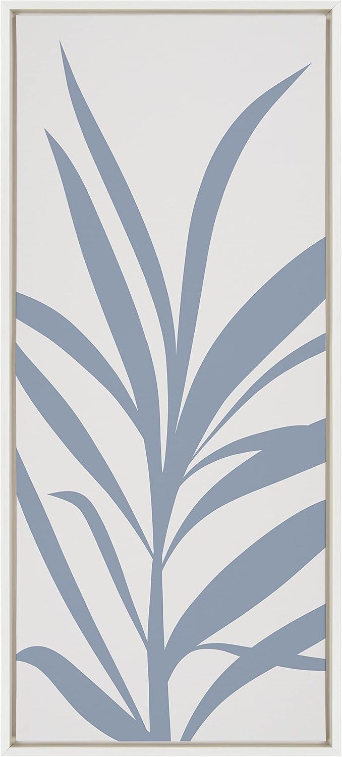 Kate and Laurel Sylvie Mid Century Retro Jungle Botanical Light Blue Framed Canvas Wall Art by The Creative Bunch Studio, 18x40 White, Minimalist Plant Leaf Art for Wall