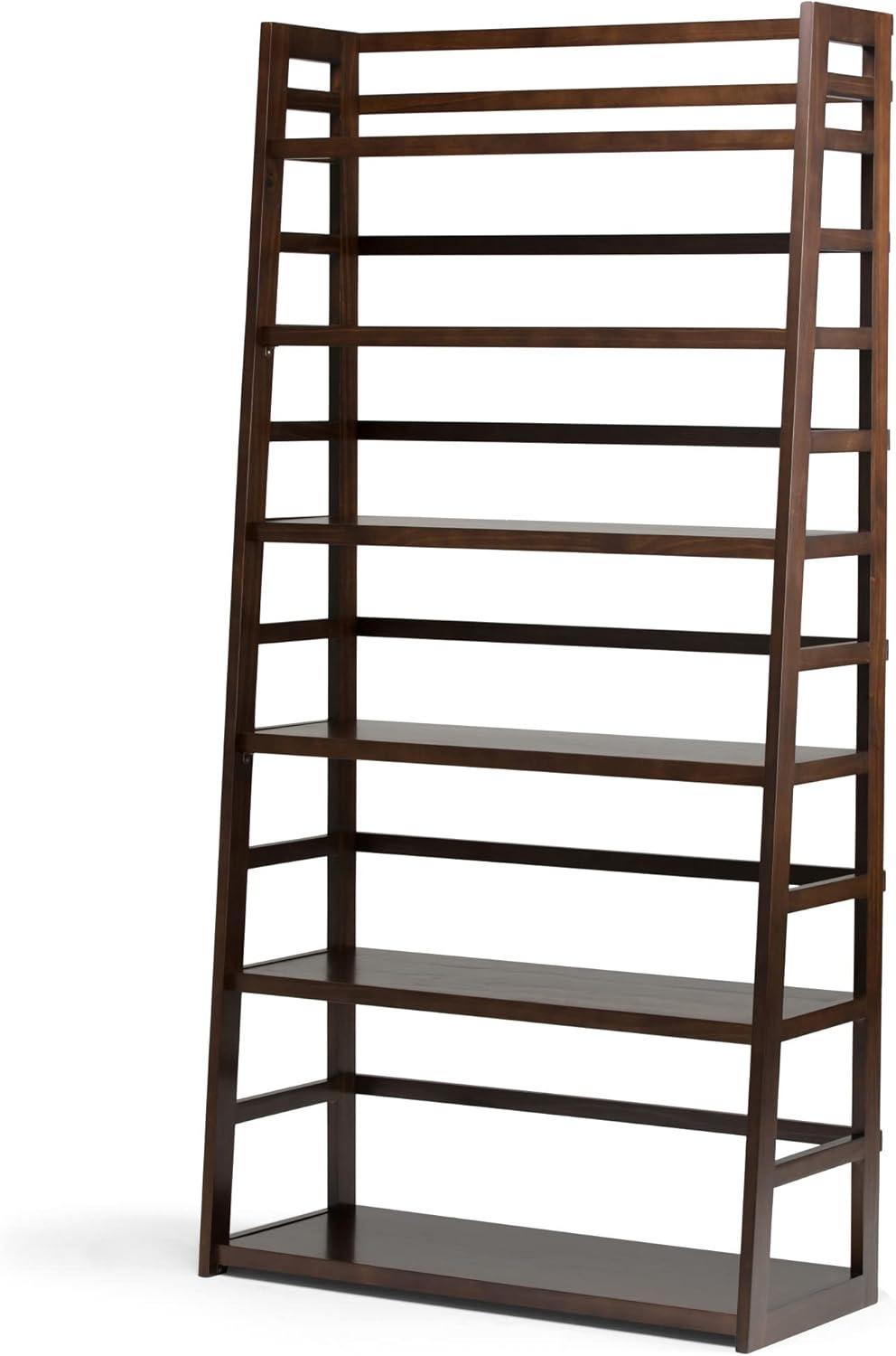 Acadian Brunette Brown Solid Wood Wide Ladder Shelf Bookcase