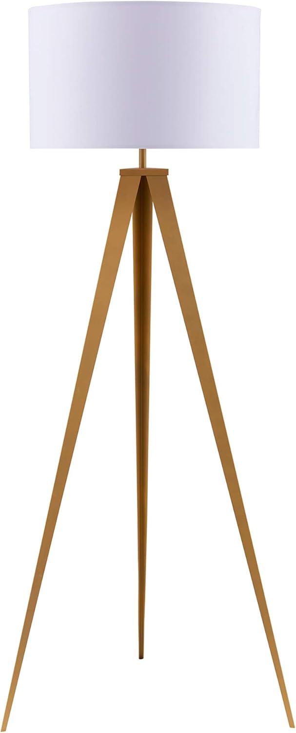 Teamson Home Tripod Floor Lamp Drum Shade Matte Gold/White Romanza VN-L00007WG