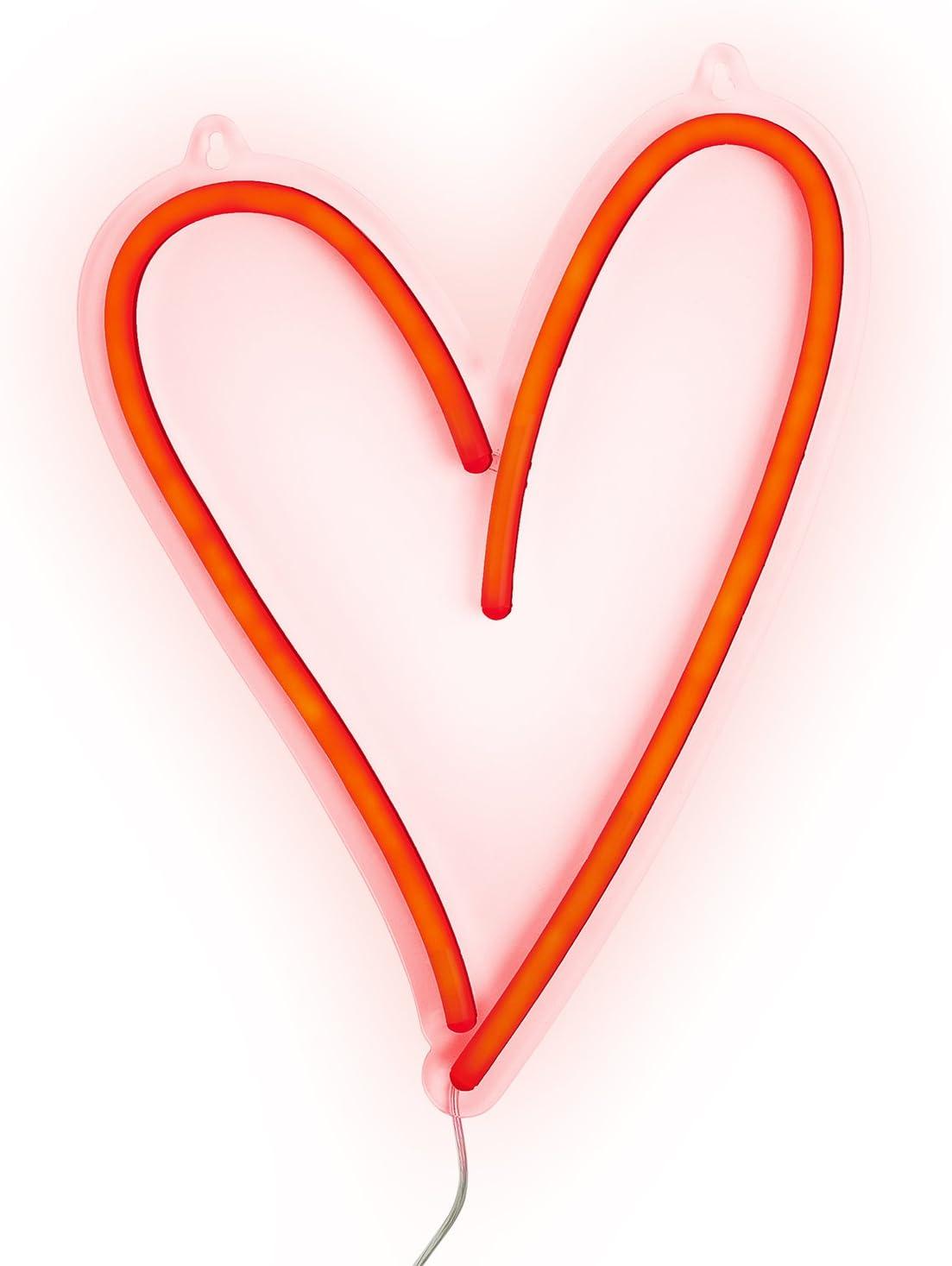 Red Heart LED Neon Wall Light with Clear Cord