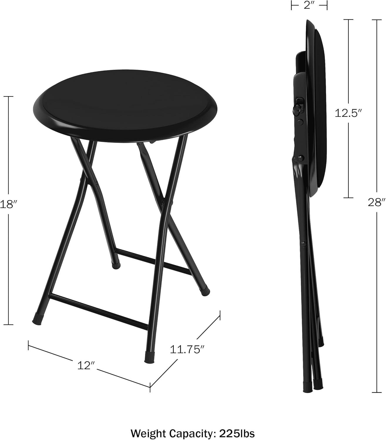 Trademark Home Set of 2 Heavy-Duty 18-Inch Folding Stools with Padded Seats, Black