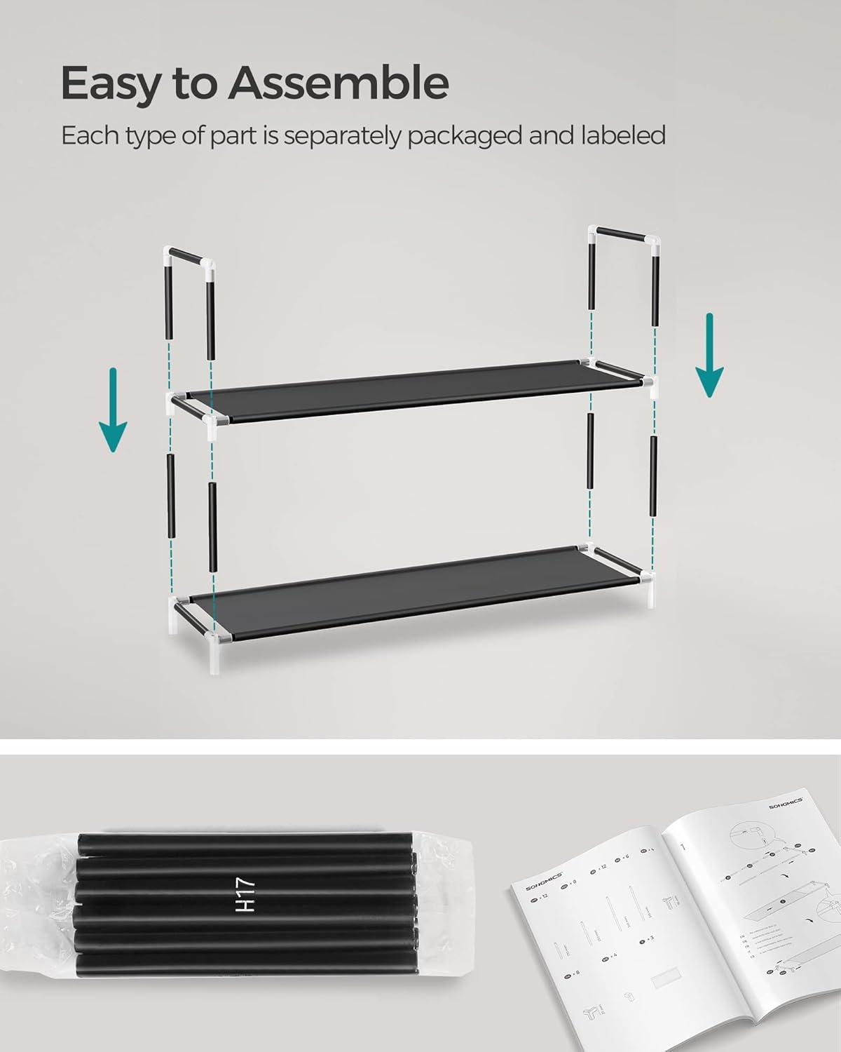 SONGMICS 4-Tier Shoe Rack with Shelves Metal 20 Pairs Shoe Organizer Storage Stand Holds for Closet Entryway Black