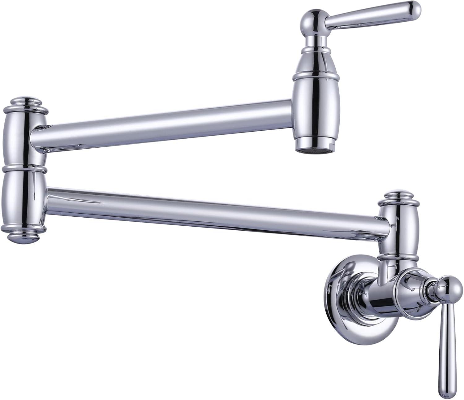 Chrome Wall-Mounted Double Handle Pot Filler Faucet