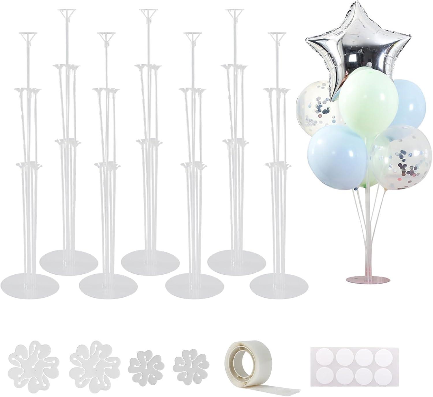 8 Sets 28 Inch Balloon Stand Kits, Balloon Sticks with Base For Table Floor Graduation Baby Shower Happy Birthday Engagement Fiesta Party Decorations Class