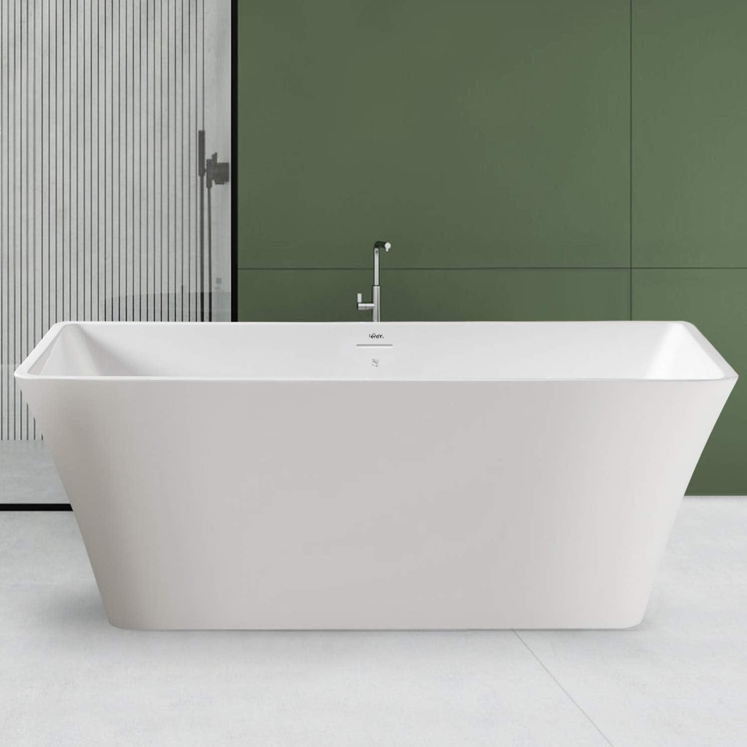 Sentosa 59" x 30" Freestanding Soaking Acrylic Bathtub with Brushed Nickel Drain