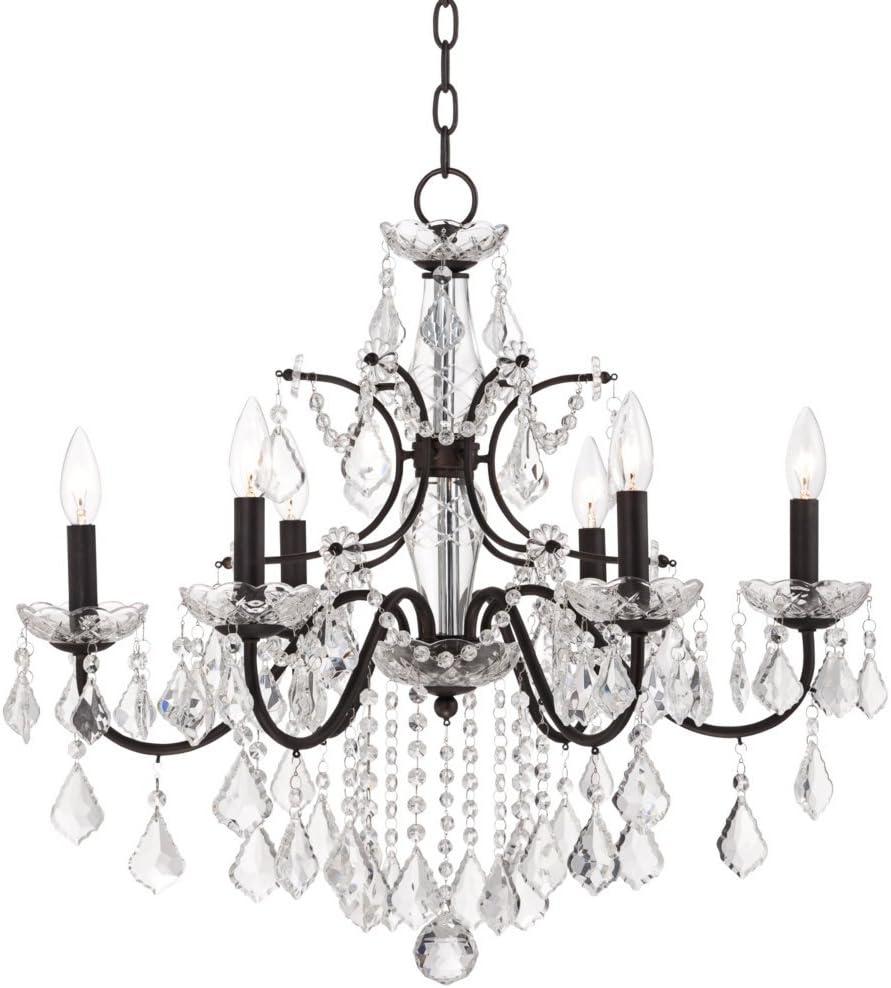 Vienna Full Spectrum DeMallo Dark Bronze Chandelier 26" Wide French Scroll Arm Clear Crystal 6-Light Fixture for Dining Room Home Foyer Kitchen Island