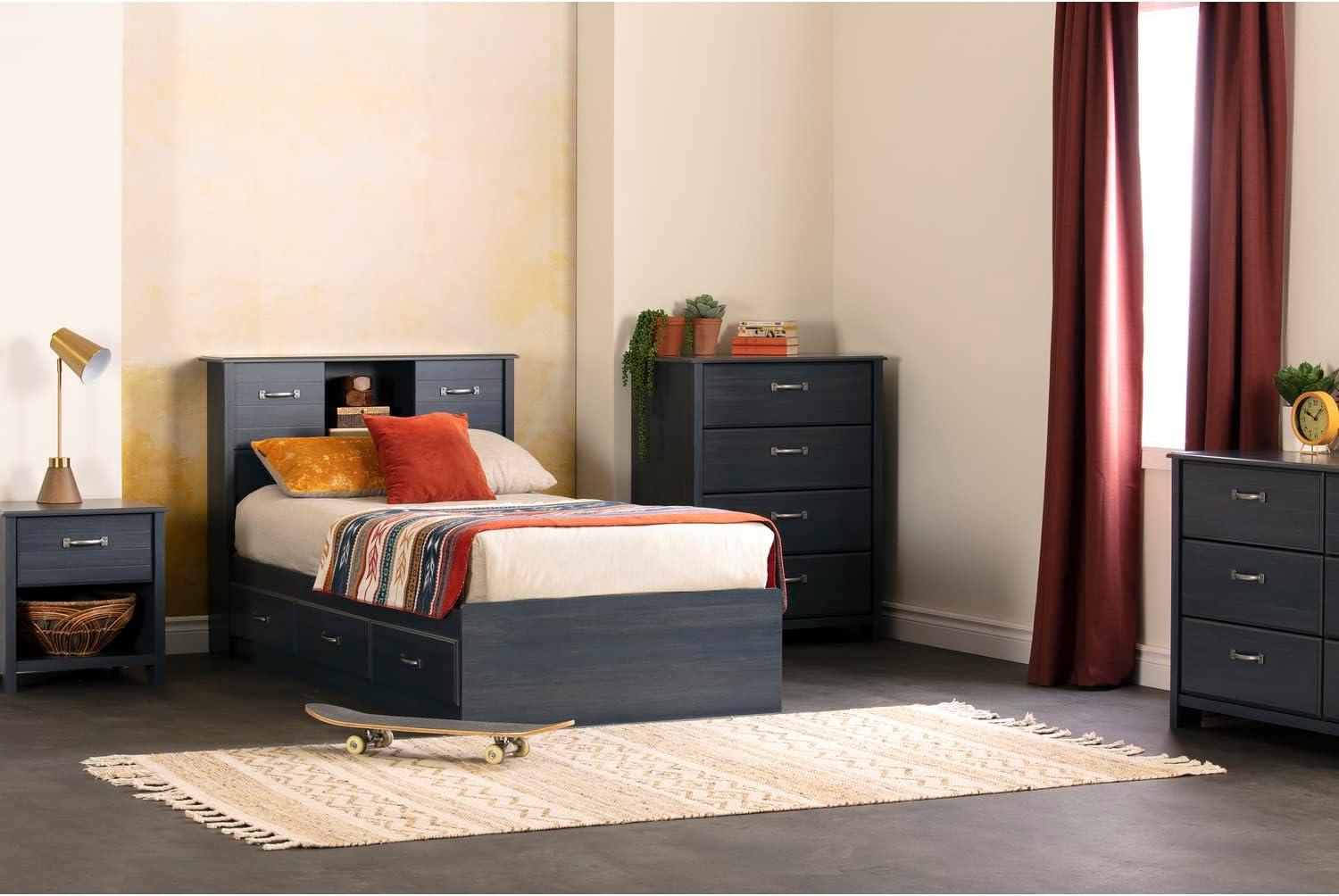 South Shore Ulysses Blueberry Bookcase Headboard with Sliding Doors, Multiple Sizes