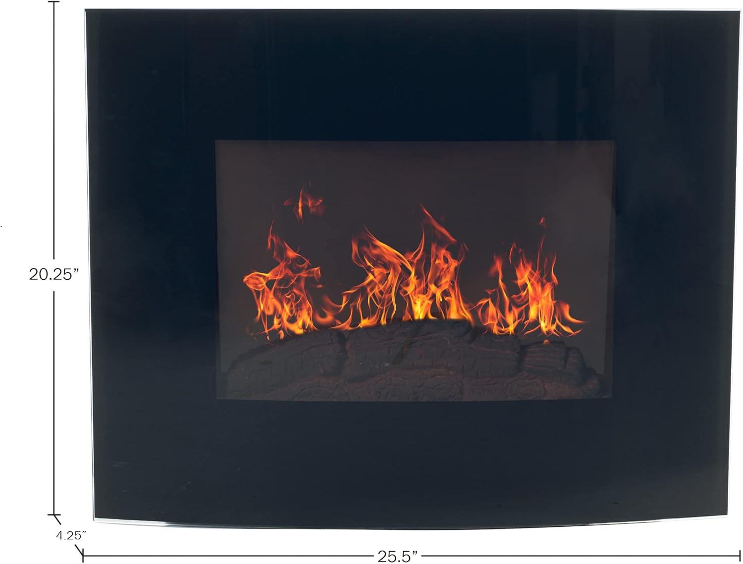 Black Curved Glass Wall-Mounted Electric Fireplace with Remote