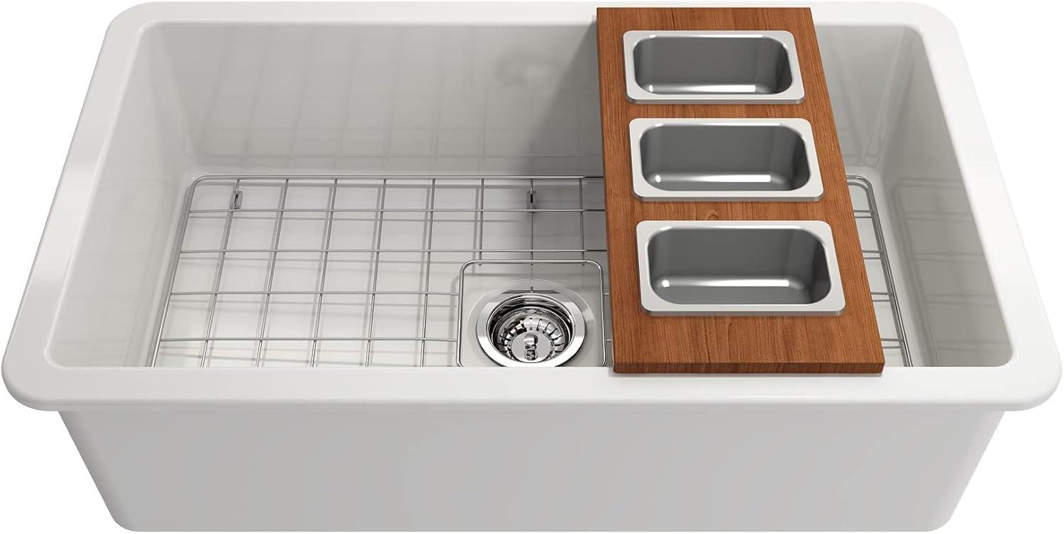 BOCCHI Wood Board With 3 Rectangular Stainless Steel Bowls F/1344, 1348, 1360, 1362, 1504, 1505, 1506 (Short Side Only), 1627, 1628