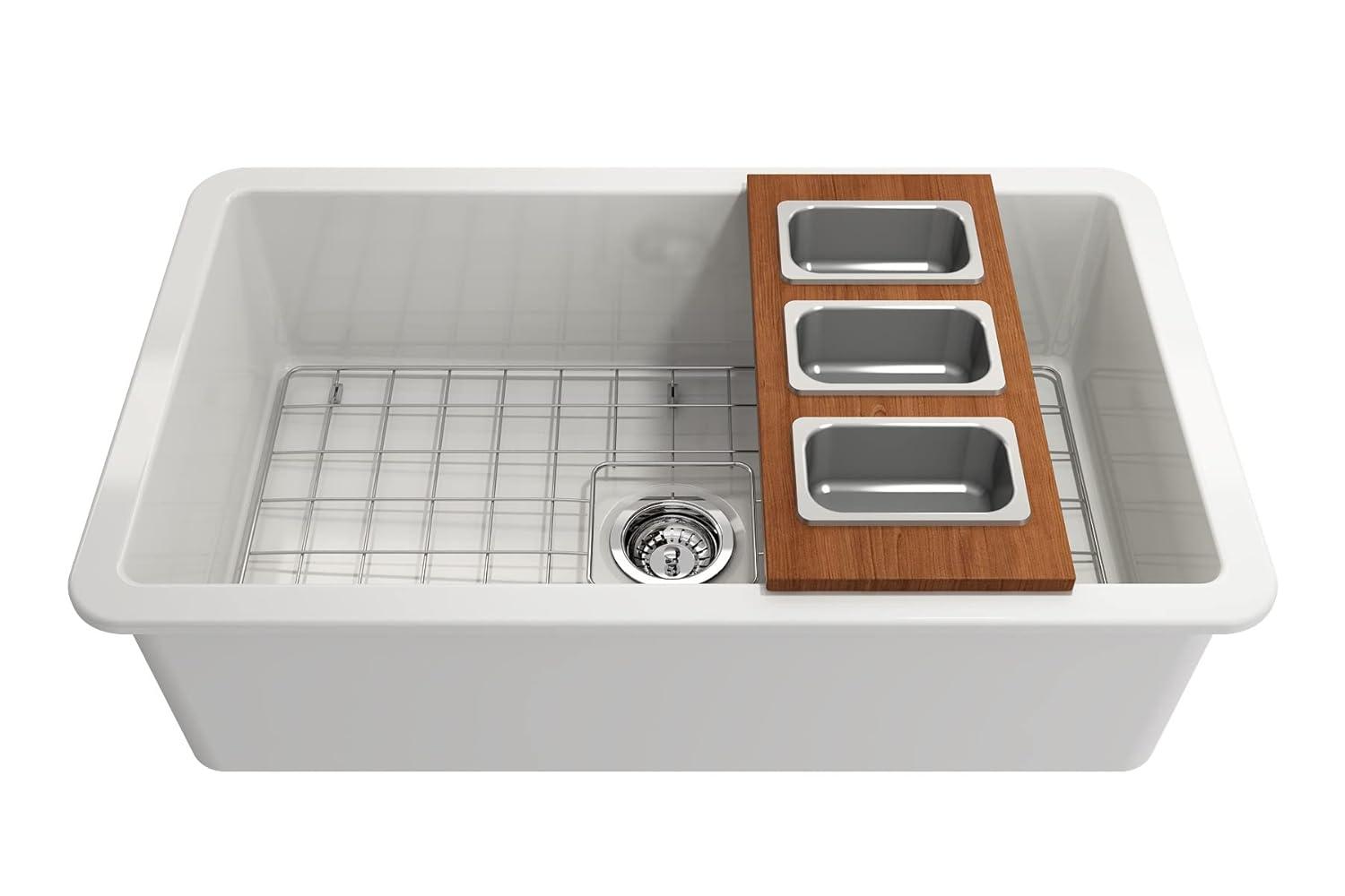 BOCCHI Wood Board With 3 Rectangular Stainless Steel Bowls F/1344, 1348, 1360, 1362, 1504, 1505, 1506 (Short Side Only), 1627, 1628