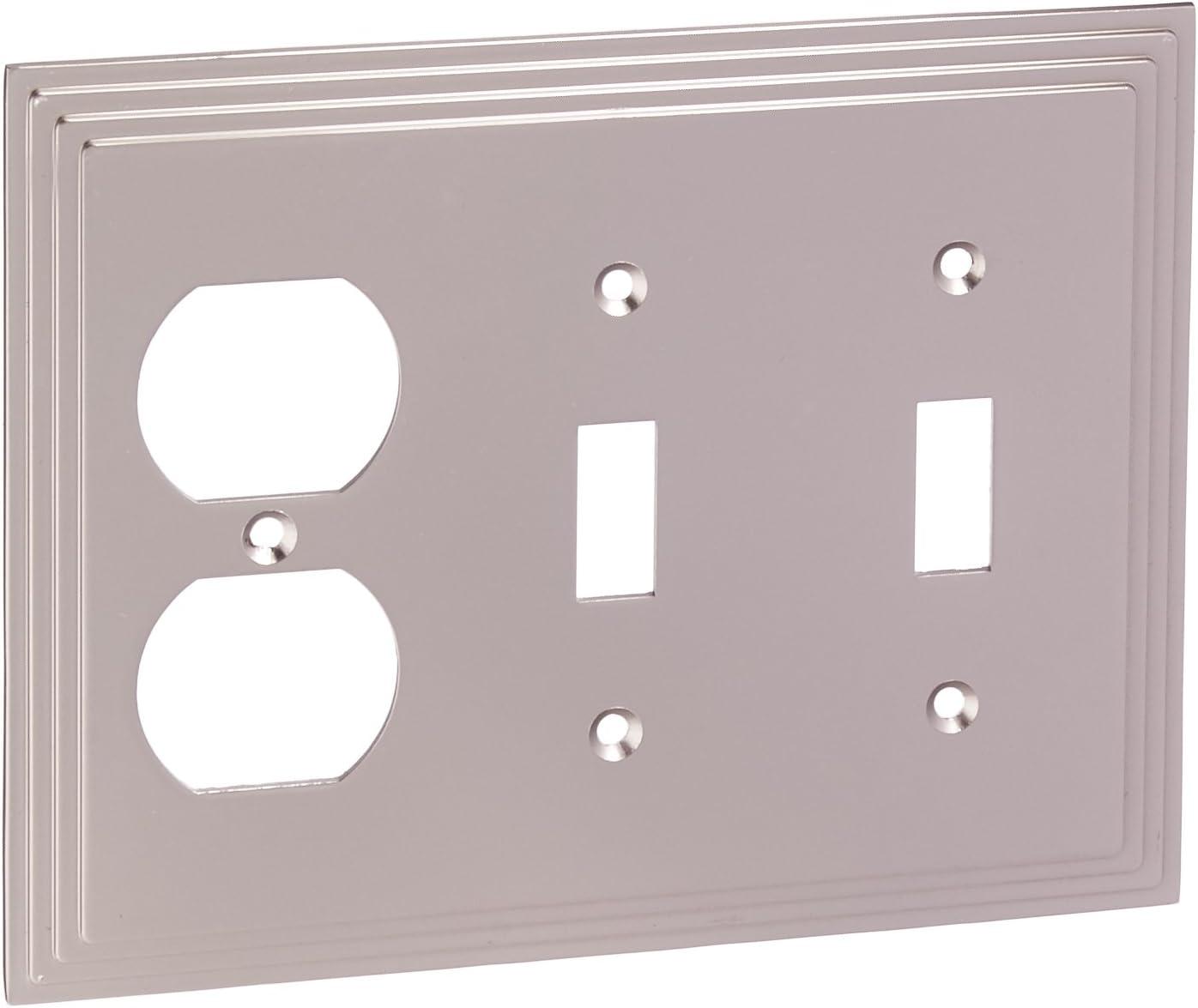 Satin Nickel 3-Gang Cast Metal Wallplate with 2 Toggle and 1 Duplex