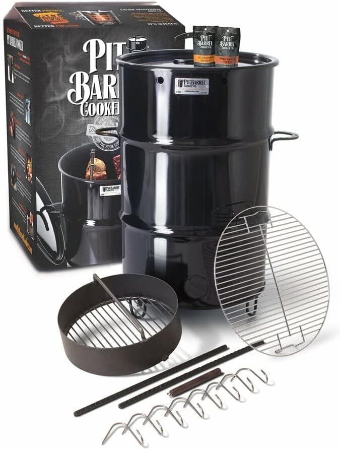 Pit Barrel Cooker Classic Package - 18.5 Inch Drum Smoker | Porcelain Coated Steel BBQ Grill | Includes 8 Hooks, 2 Hanging Rods, Grill Grate and More