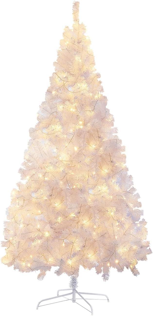 6-Foot White PVC Christmas Tree with Multicolor LED Lights