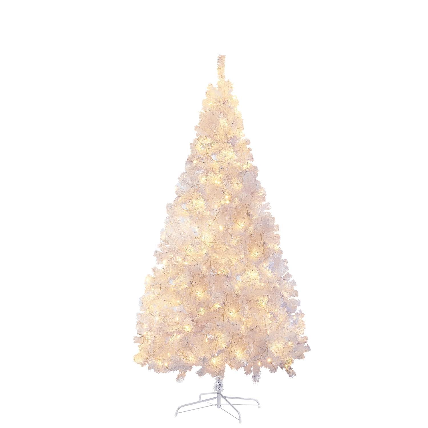 6-Foot White PVC Christmas Tree with Multicolor LED Lights