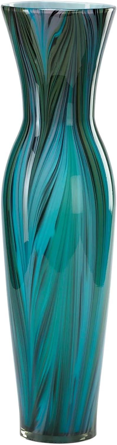 Elegant Peacock Feather Glass Vase in Multi-Blue - 23" Tall