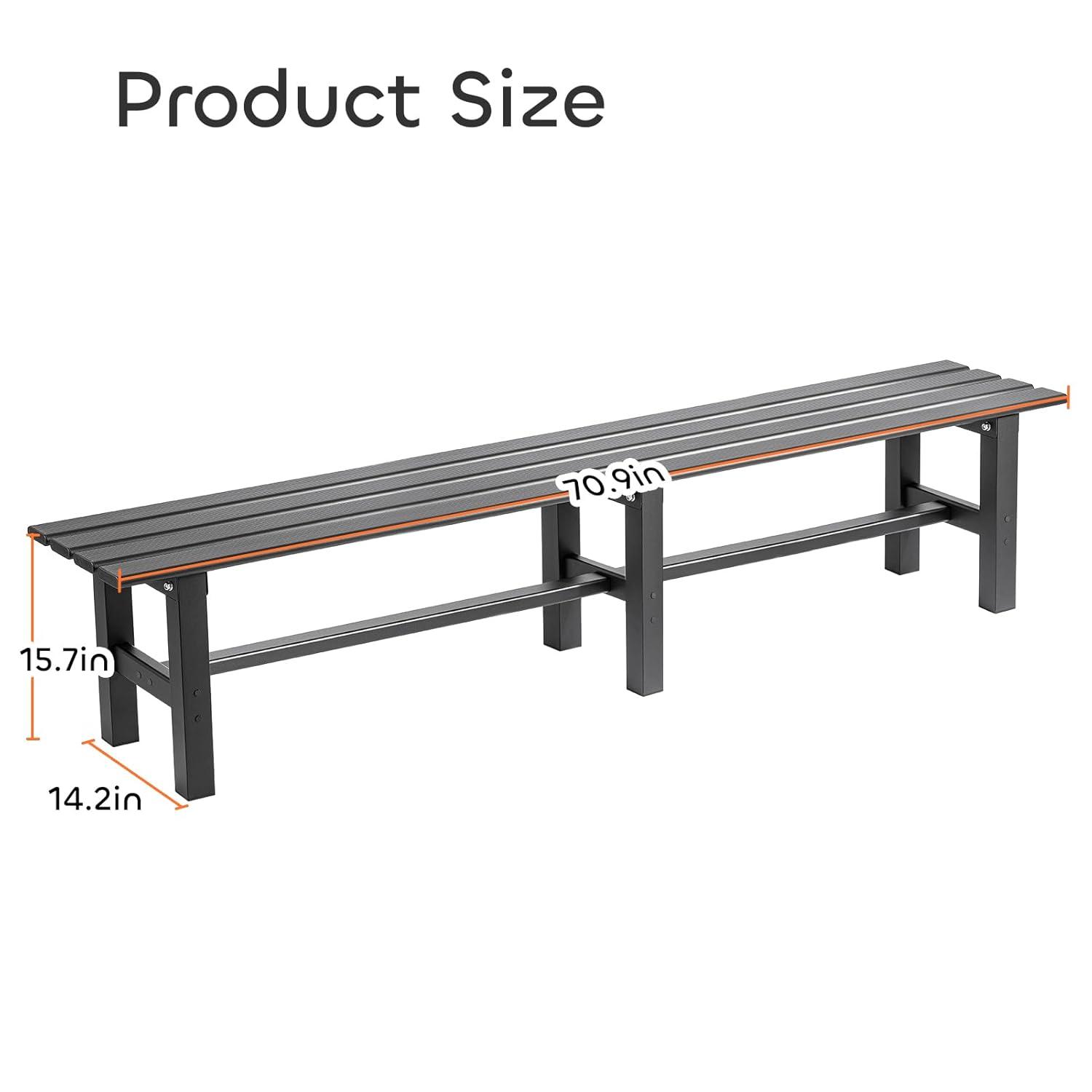 TECSPACE Aluminum Outdoor Patio Bench Black,70.9 x 14.2 x 15.7 inches,Light Weight High Load-Bearing,Outdoor Bench for Park Garden,Patio and Lounge