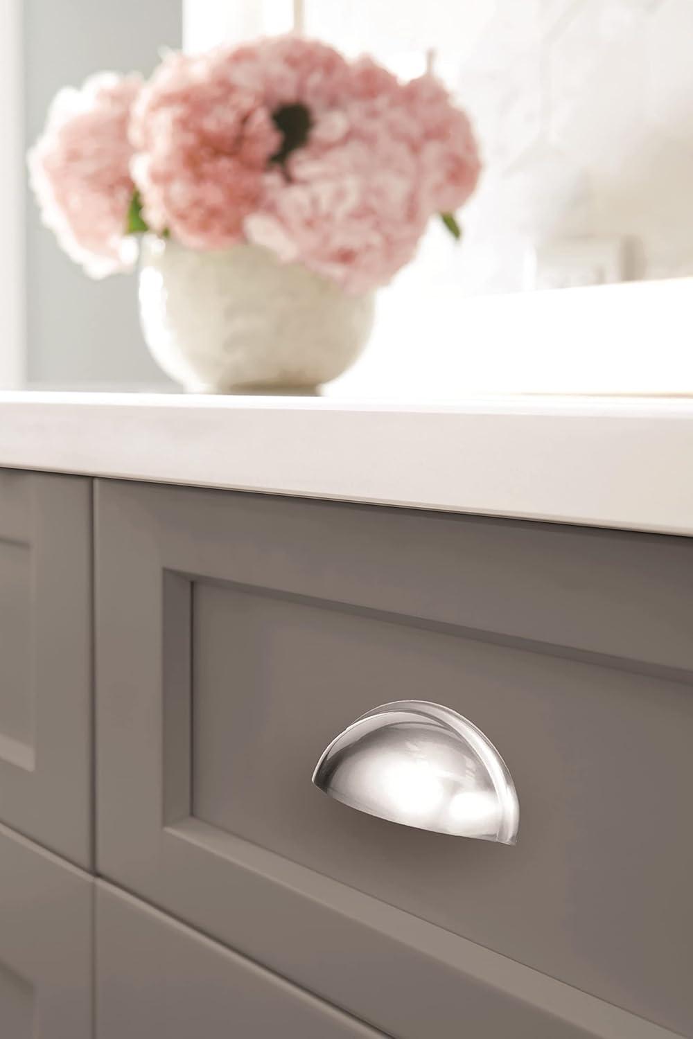 Polished Chrome Cabinet Cup Pull with Mounting Hardware