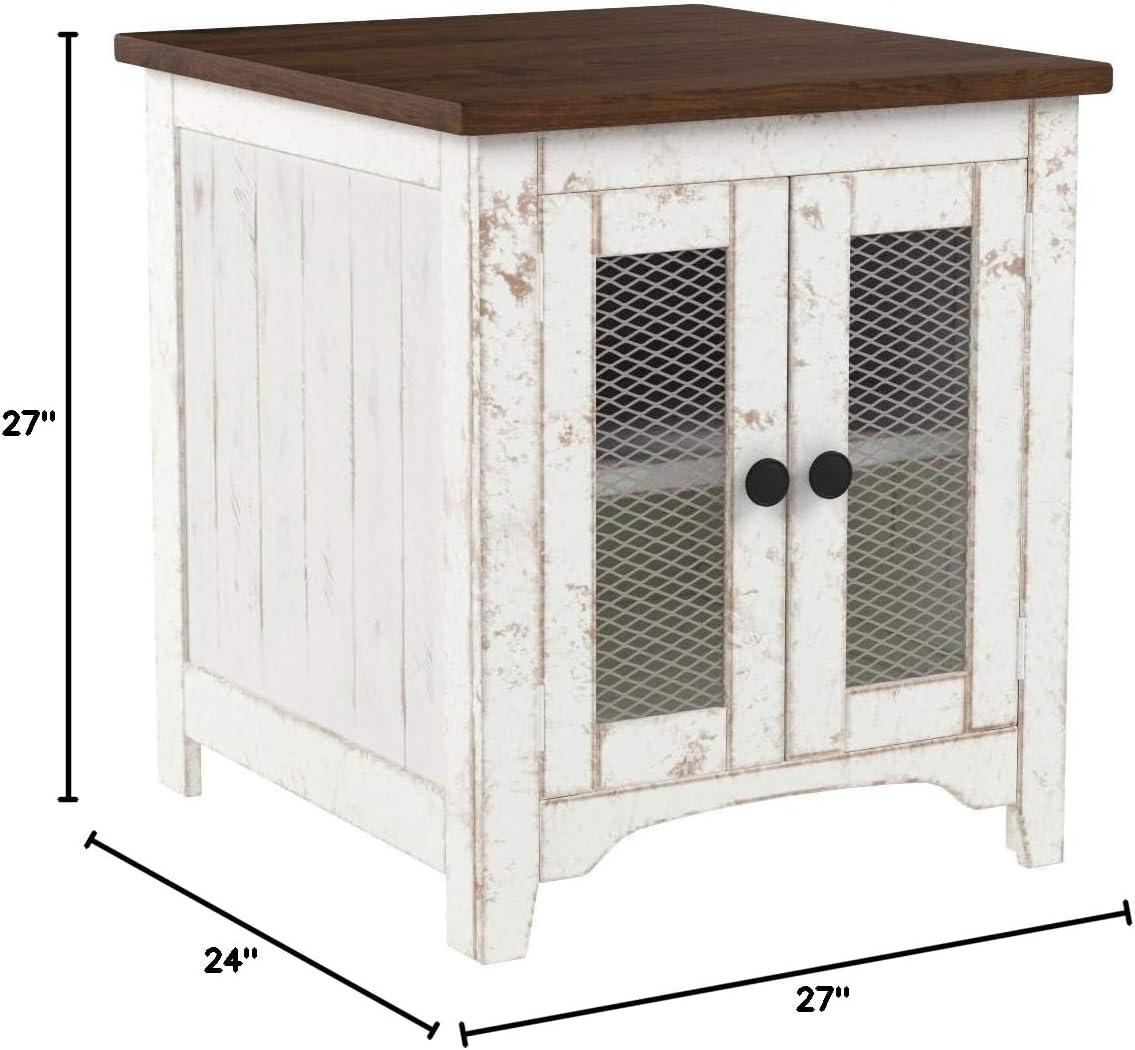 Wystfield End Table White/Brown - Signature Design by Ashley: Modern Style with Storage, Wood Legs & Double Doors