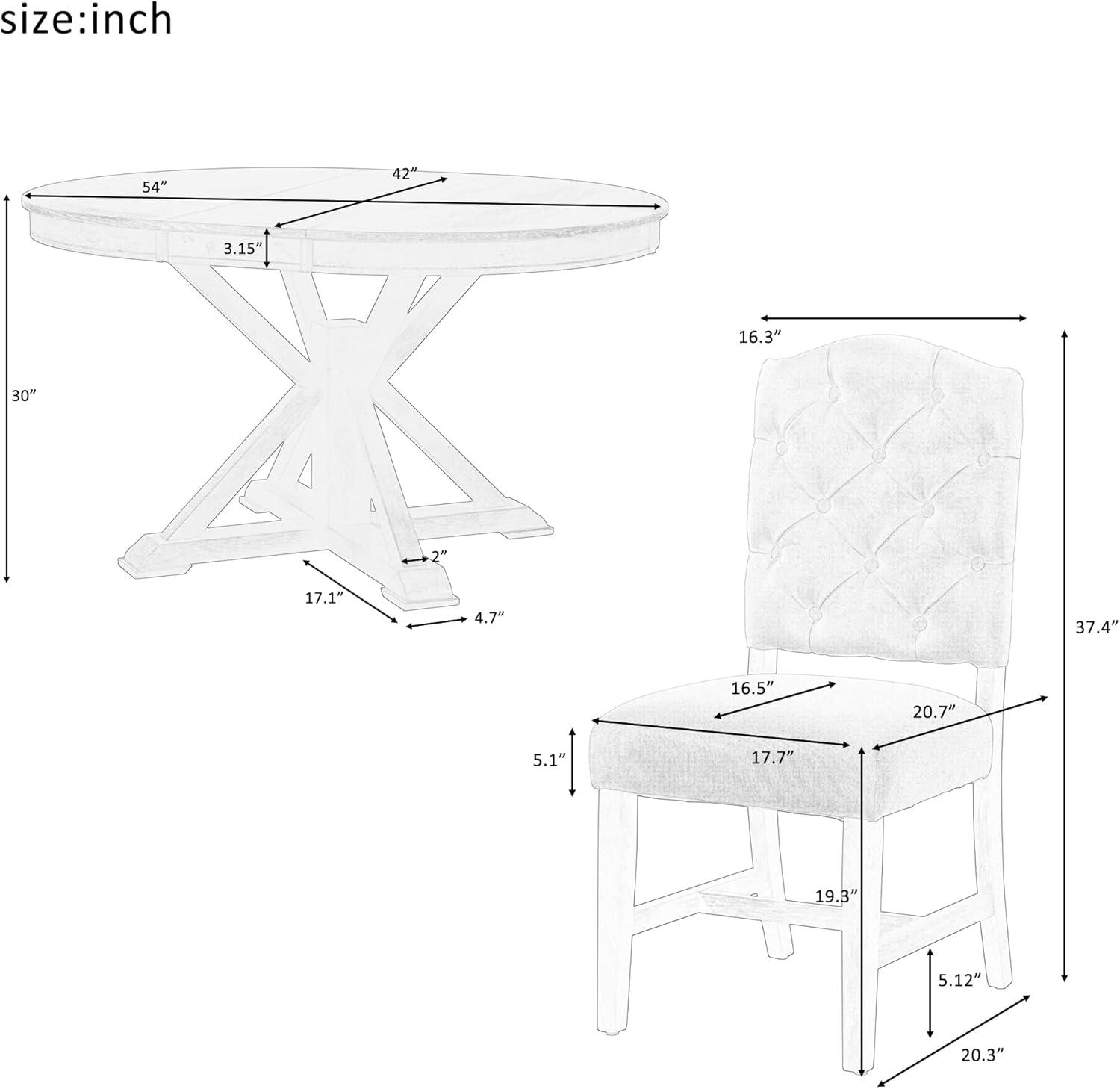 Churanty Wood Dining Table Set for 4 with Extendable Table and 4 Upholstered Chairs for Dining Room,Oak Natural Wood + Off White