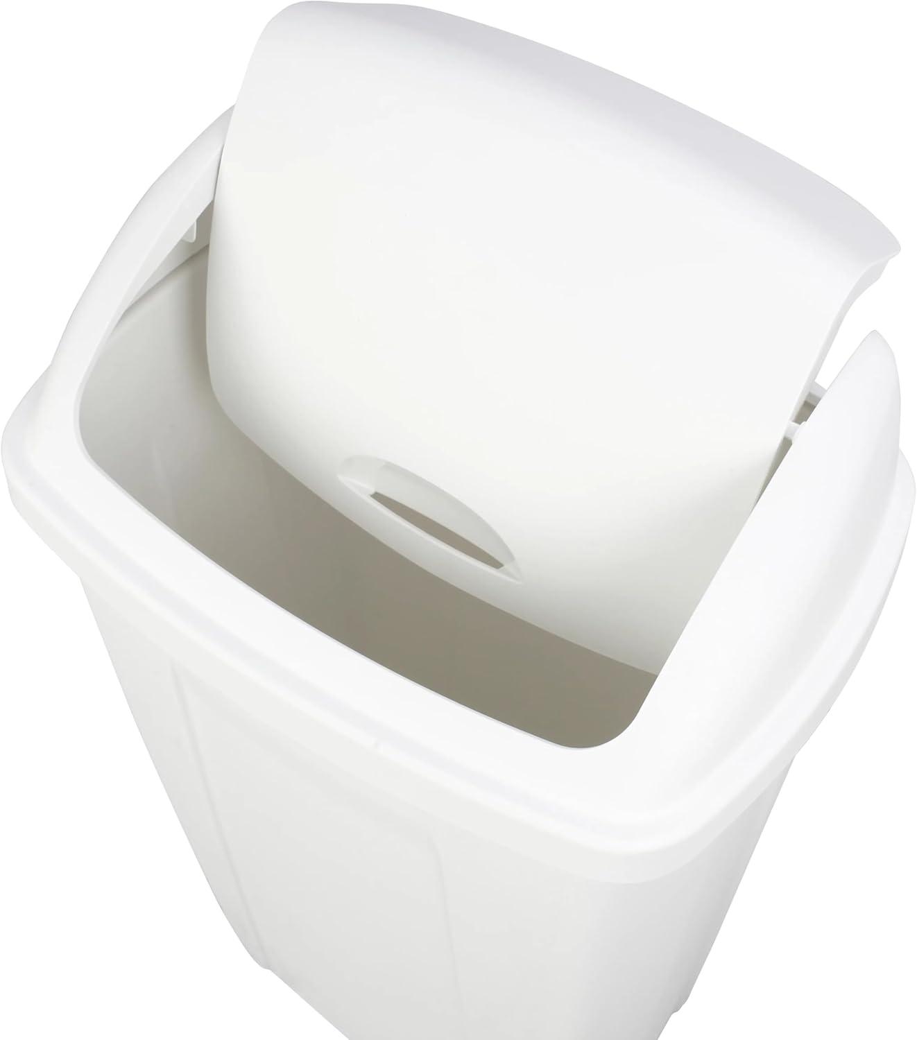 13 Gallon Trash Can, Plastic Swing Top Kitchen Garbage Trash Can (White)