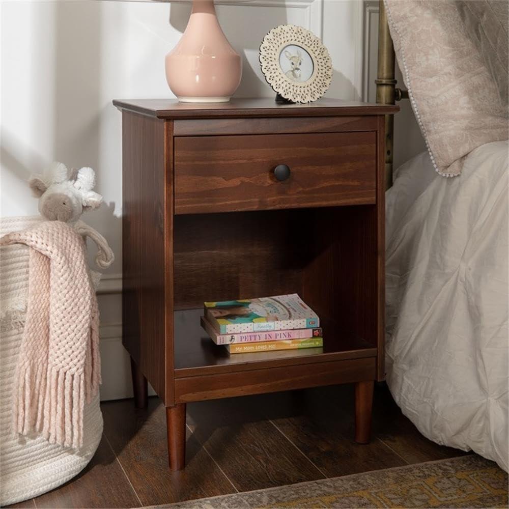 Walker Edison 1 Drawer Solid Wood Nightstand in Walnut