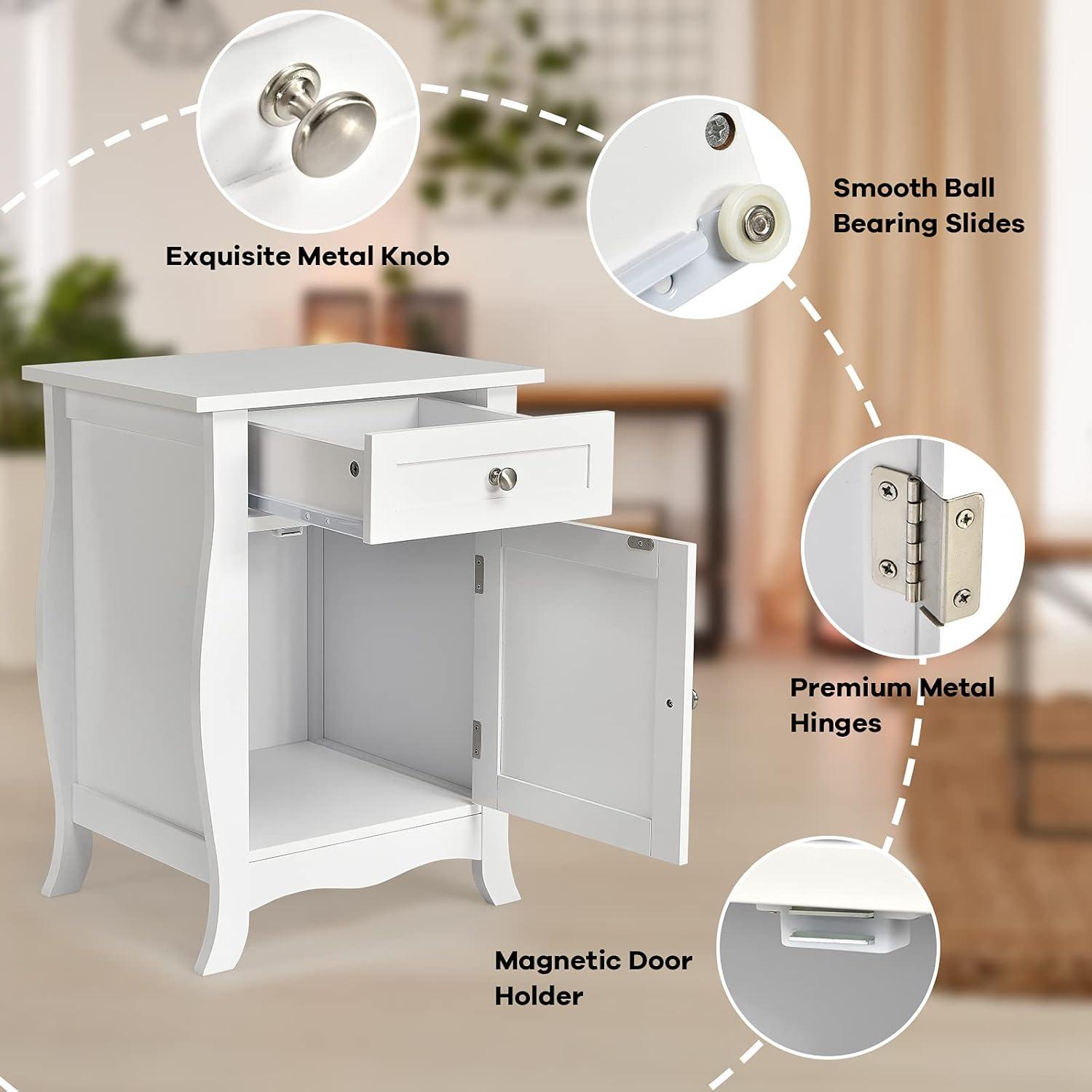 Costway Accent End Table with Drawer Storage Cabinet Wooden Nightstand White