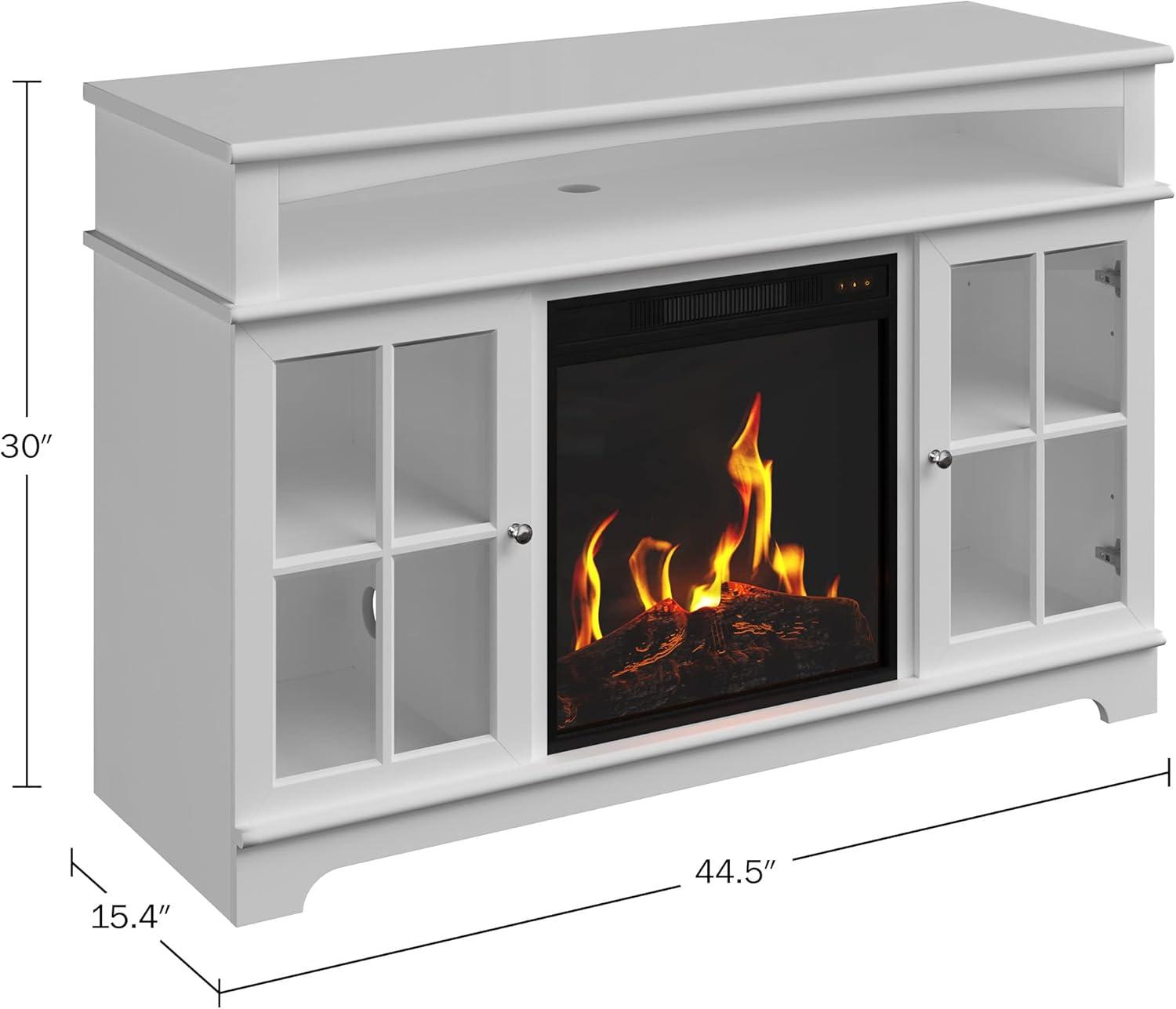 TV Stand with Electric Fireplace Fits TVs up to 50-Inches - Media Console with Storage Cabinet, Adjustable Heat, and LED Flames by Northwest (White)