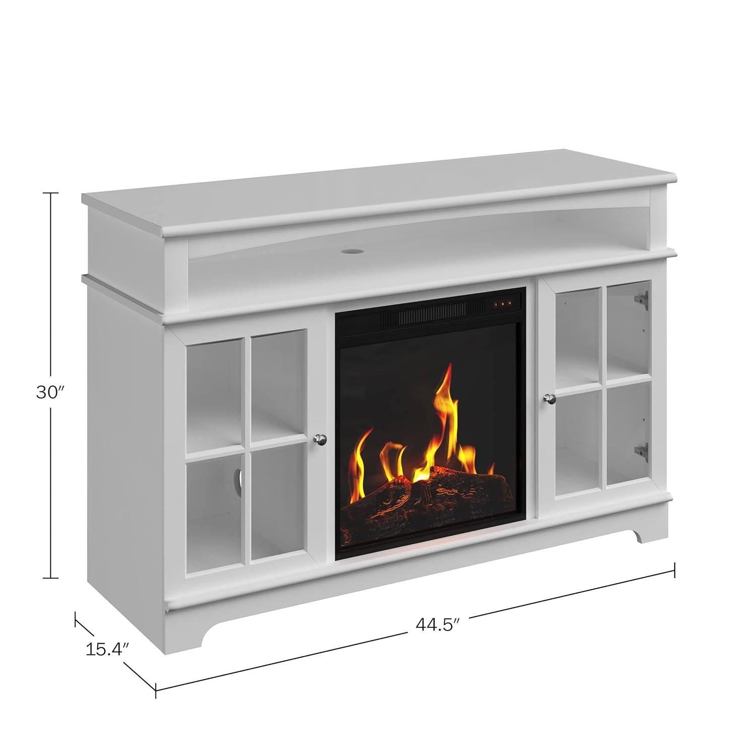 TV Stand with Electric Fireplace Fits TVs up to 50-Inches - Media Console with Storage Cabinet, Adjustable Heat, and LED Flames by Northwest (White)