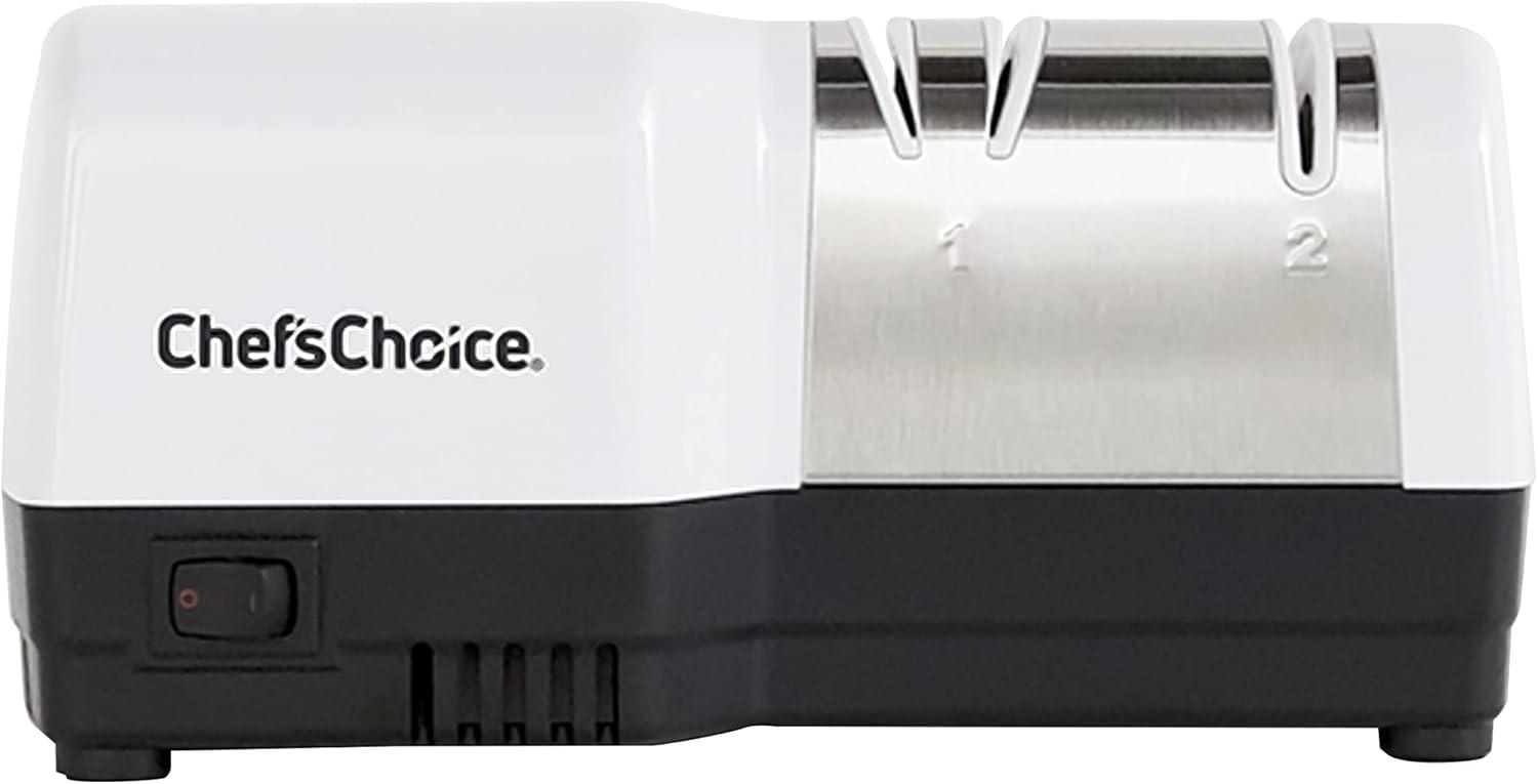 Chef'sChoice 220 Hybrid Diamond Hone 2-Stage Knife Sharpener uses Diamond Abrasives and Combines Electric and Manual Sharpening Sharpens Straight and Serrated Knives