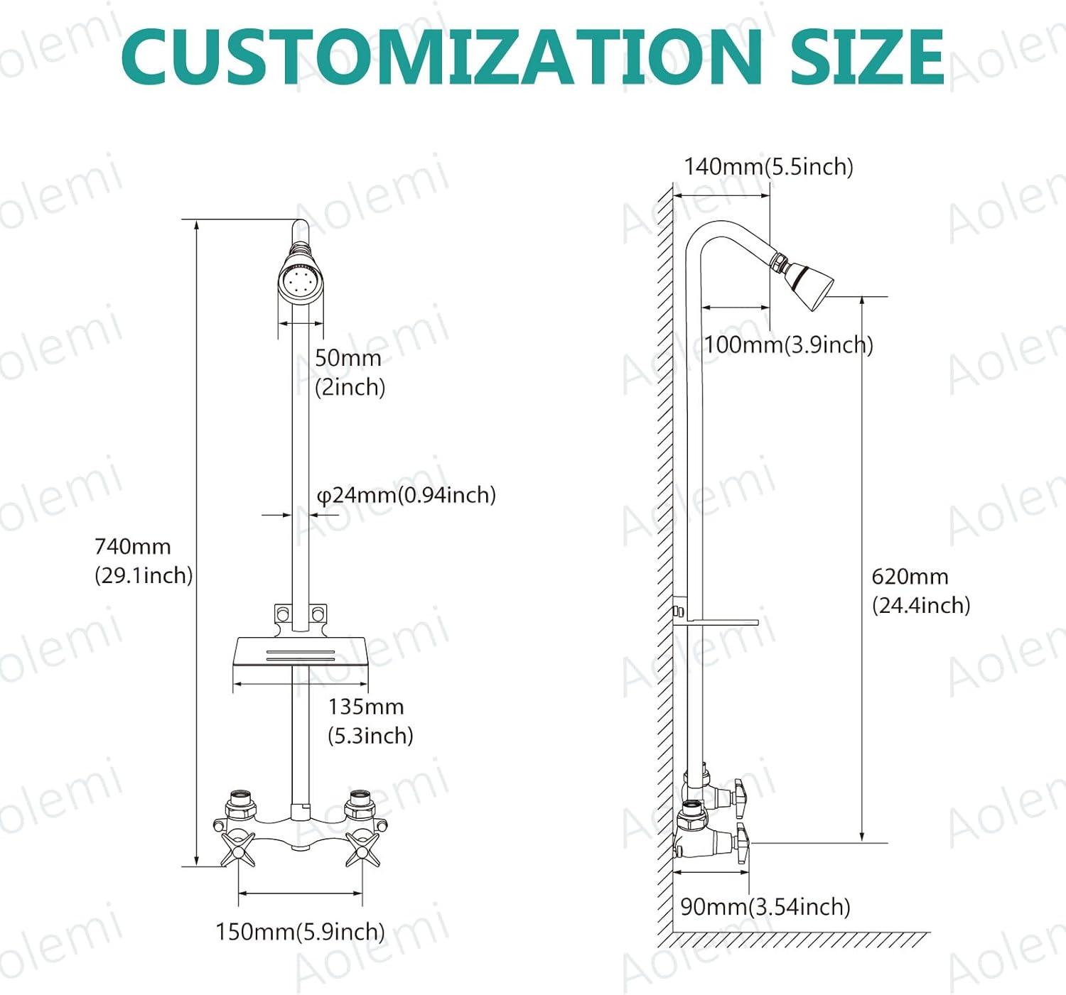 Outdoor Shower Kit,Outdoor Shower Fixtures Faucet System with Brass Showerhead,Double Handle Exposed Shower with Brass Mix Valve,6 Inch Center with Soap Dish,Pipe Upward,Polish Chrome