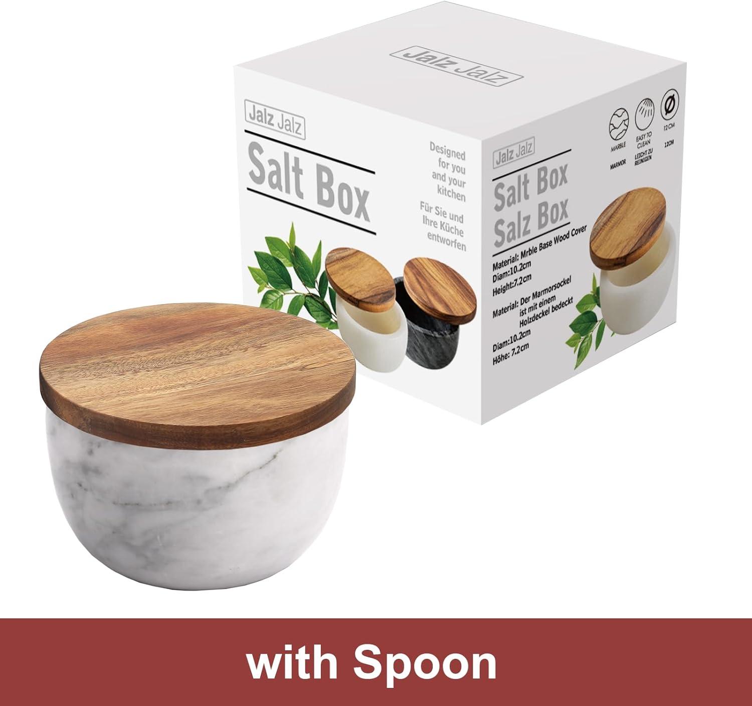 salt cellar salt box large big size salt holder white Marble Base Wood Cover Salt Box Salt Cellar with spoon Decorative Boxes Big Capacity Salt Container Spice Cellar salt and pepper keeper