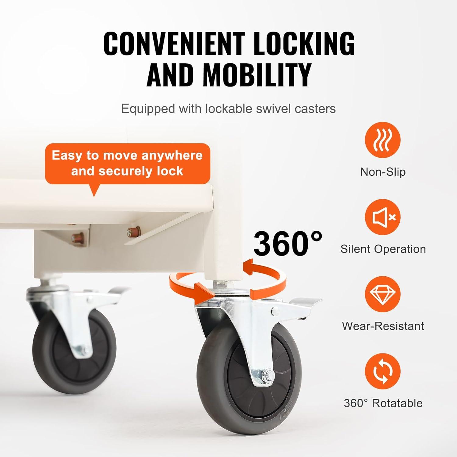 White Double-Sided Rolling Book Cart with Lockable Wheels