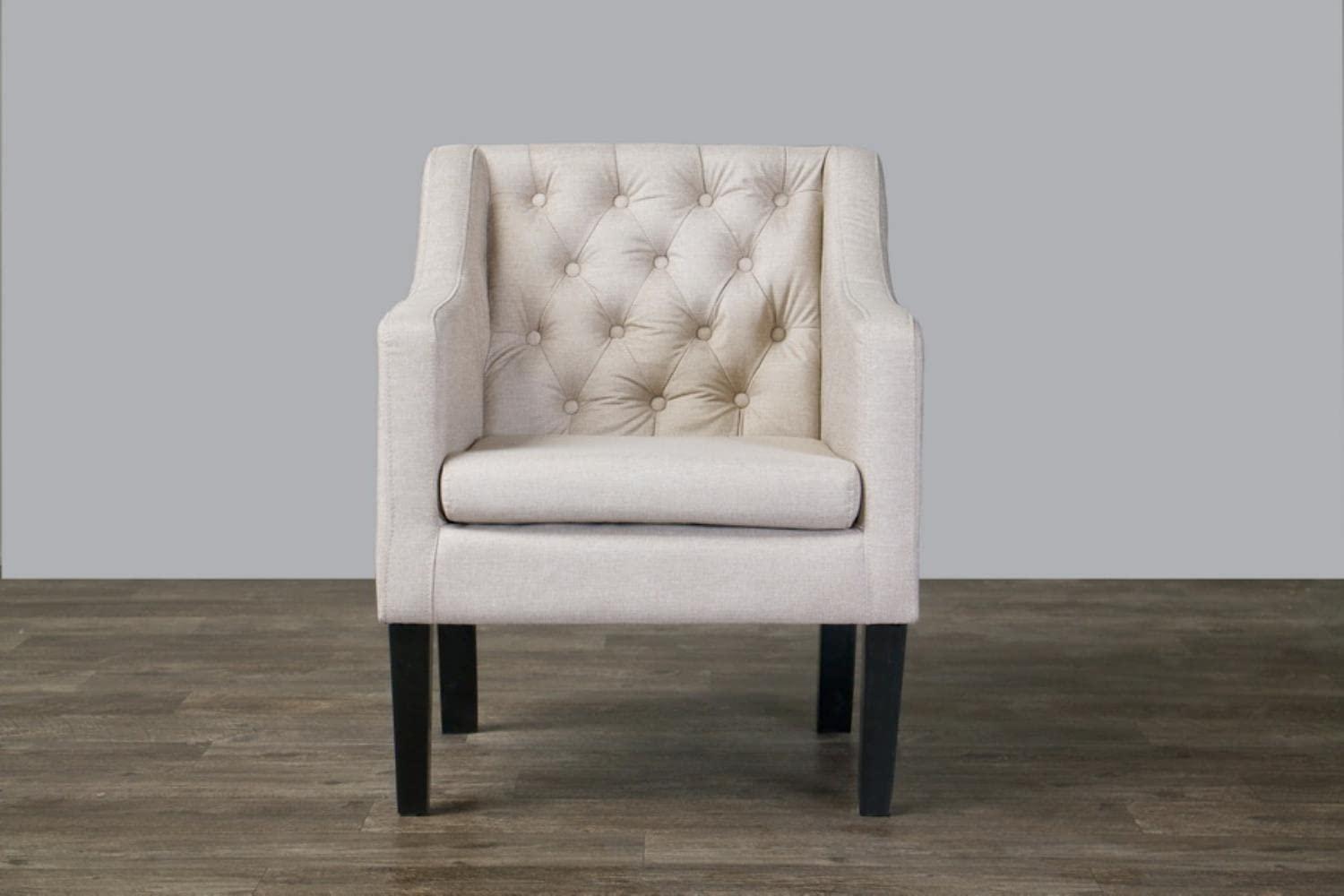 Brittany Club Chair Beige: Baxton Studio, Elegant Linen Upholstery, Solid Wood Legs, Tufted Detail - 24.5"W X 31.25"H