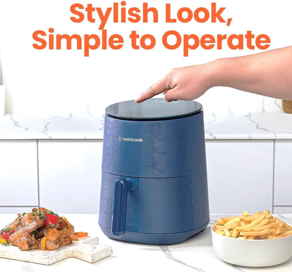 Nutricook 3.5qt Air Fryer Mini, Tempered Glass Control Panel, 8 Preset Functions, Quick and Easy Meals, Compact, Quiet, Non-Stick, Dishwasher Safe, Blue