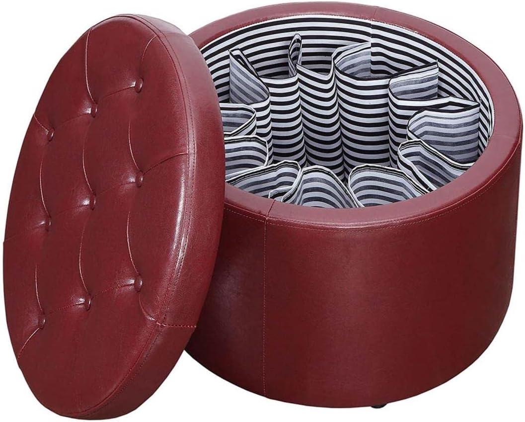 Convenience Concepts Designs4Comfort Round Shoe Ottoman, Burgandy