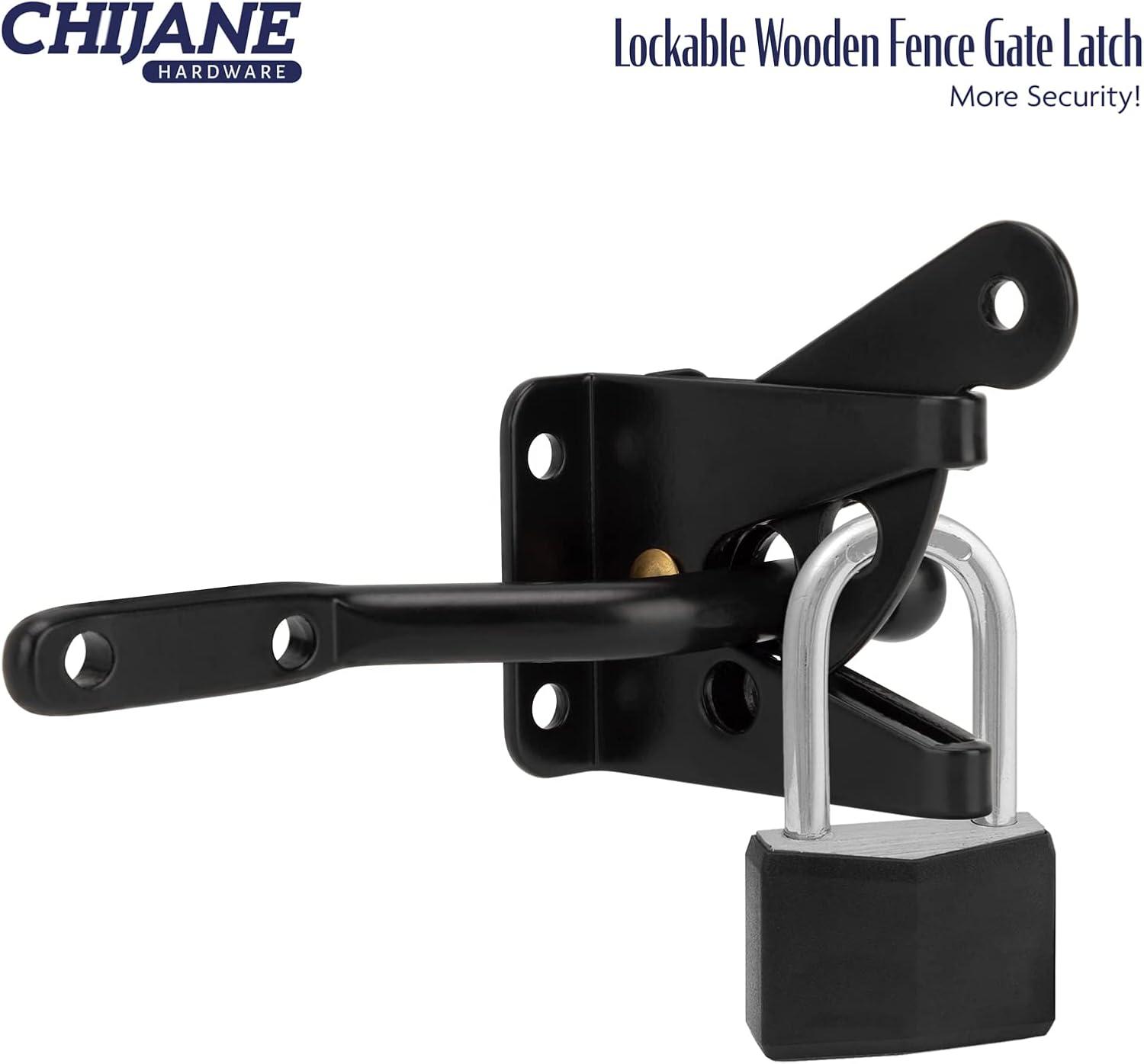 Gate Latch Automatic Gate Gravity Latch Self Locking Fence Gate Latch with Pull Cable for Wooden Fence Gates Door, Black