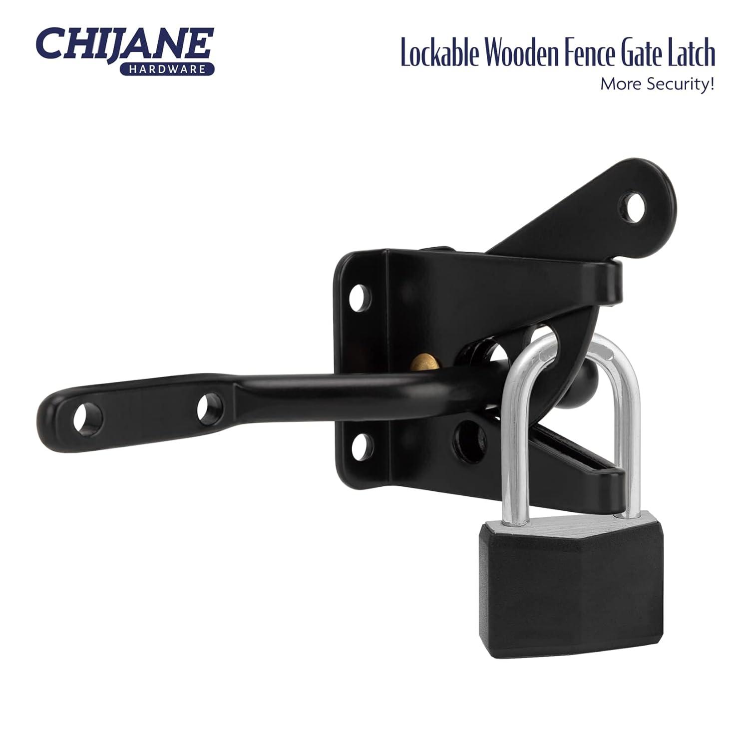Gate Latch Automatic Gate Gravity Latch Self Locking Fence Gate Latch with Pull Cable for Wooden Fence Gates Door, Black