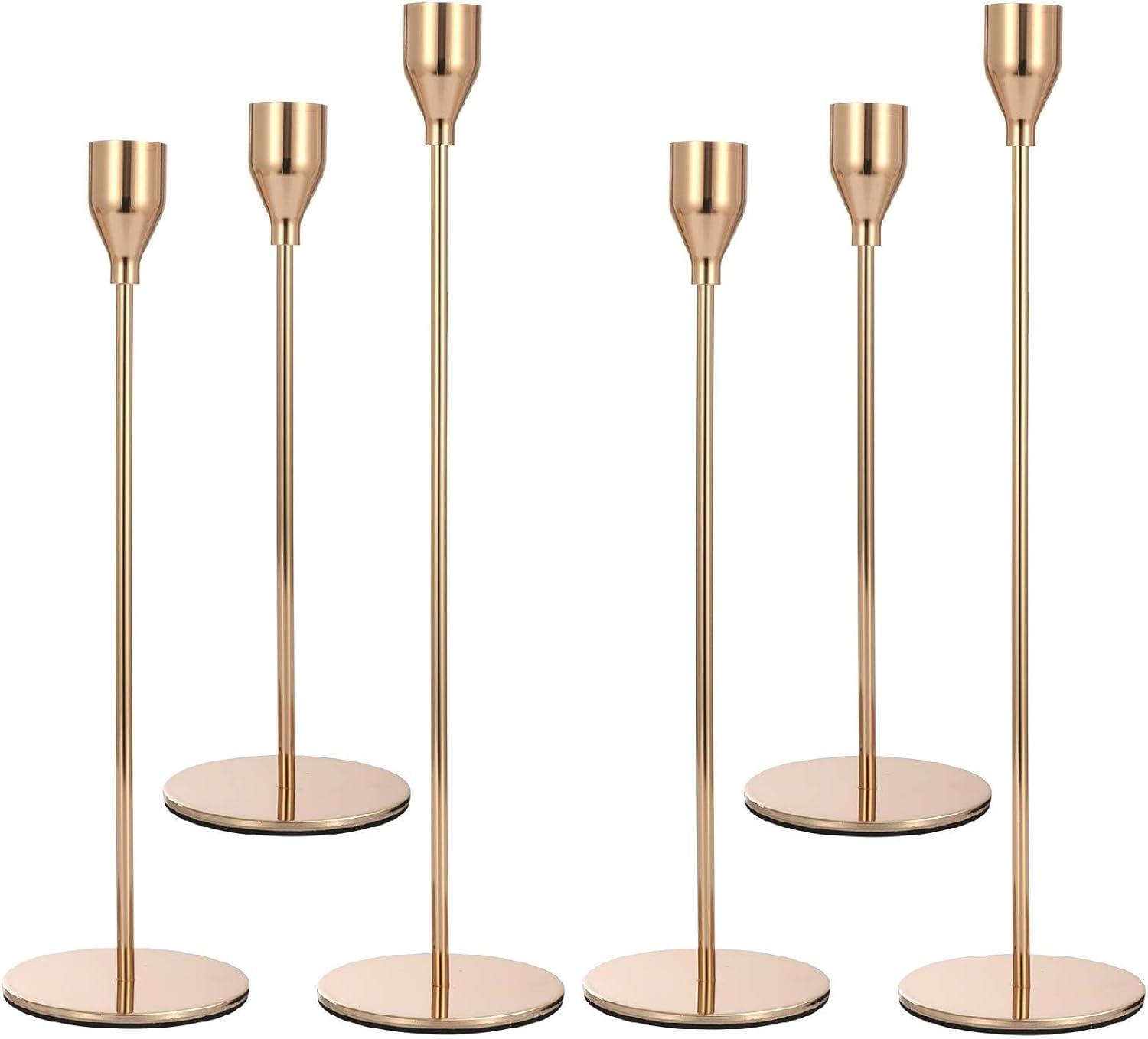 Taper Candlestick Holders Set of 6 | Decorative Candlestick Holders for Home Decor, Wedding, Dinning, Parties, Anniversary, Bathroom