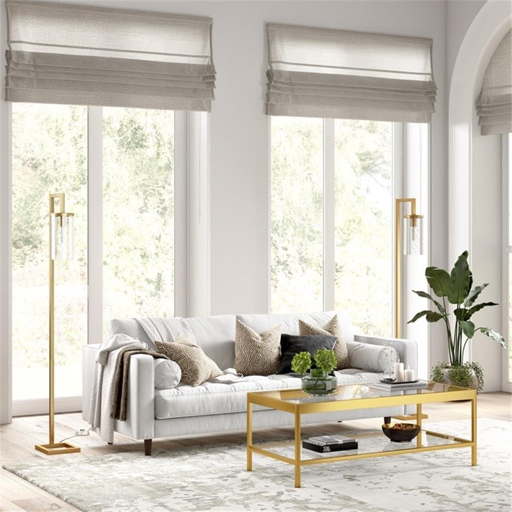 Evelyn&Zoe Modern Metal Floor Lamp with Seeded Glass Shade