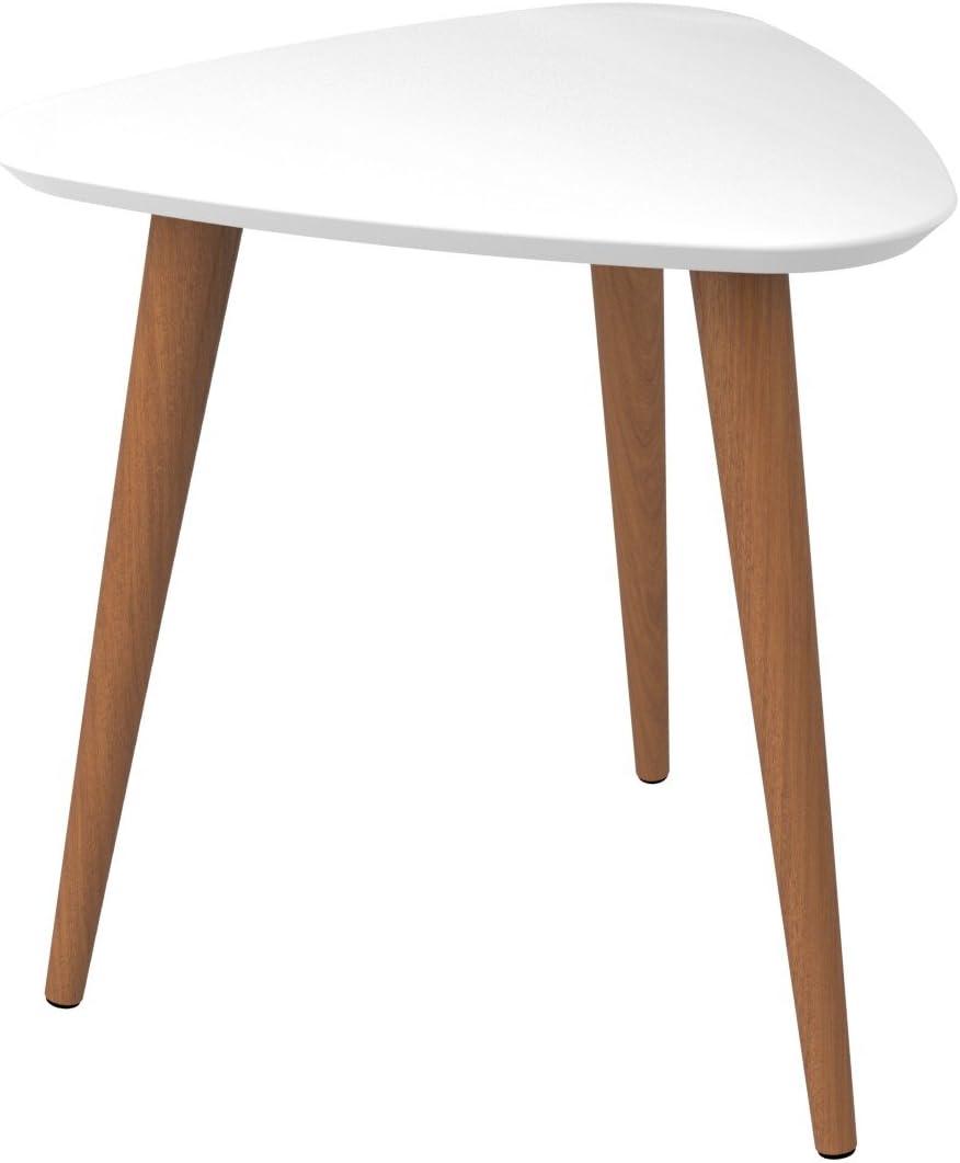 19.68" Utopia High Triangle End Table with Splayed Wooden Legs Gloss White - Manhattan Comfort: Mid-Century Modern, MDF Construction