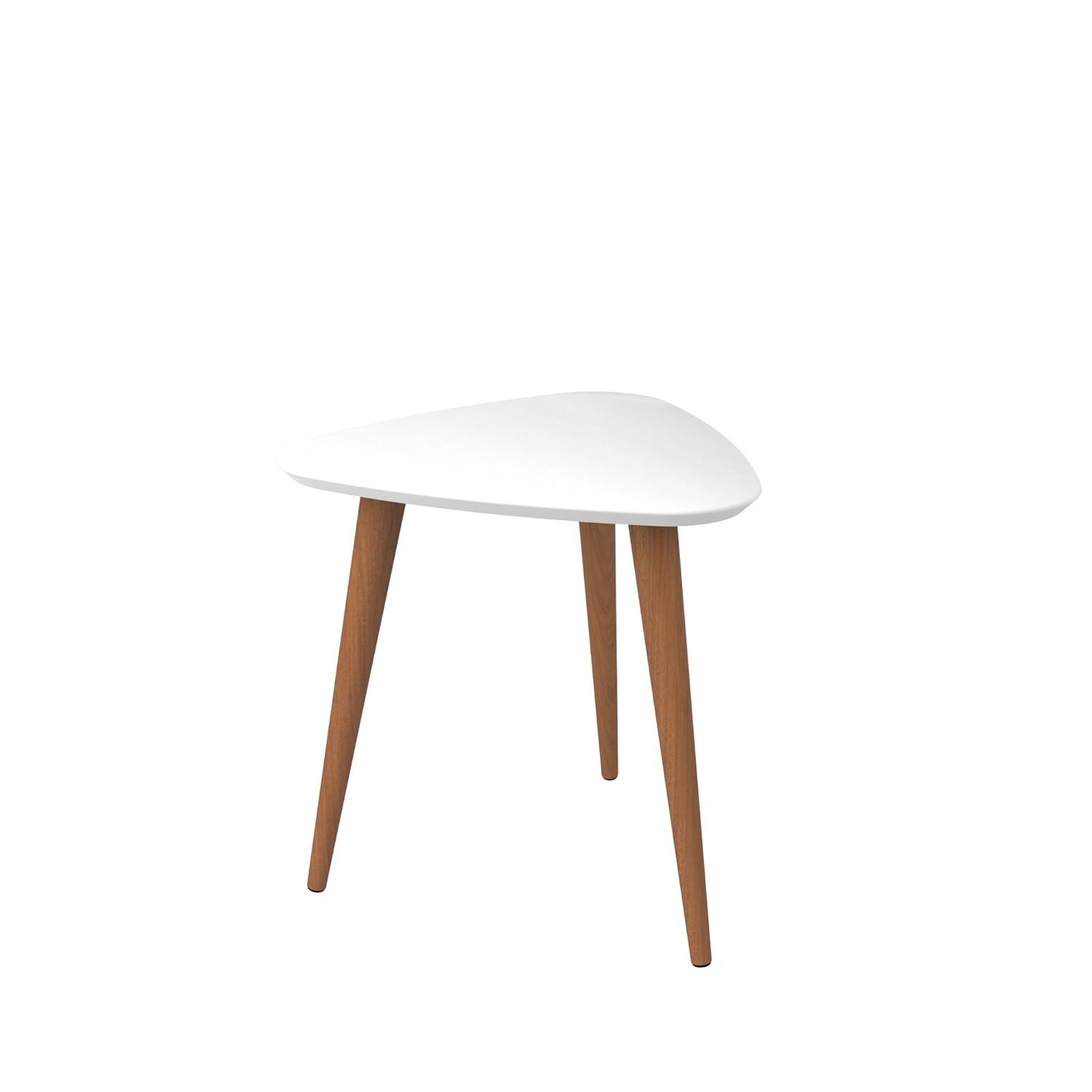 19.68" Utopia High Triangle End Table with Splayed Wooden Legs Gloss White - Manhattan Comfort: Mid-Century Modern, MDF Construction