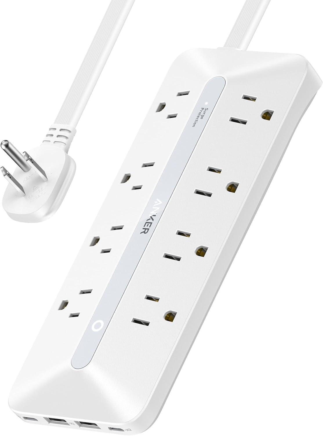 White 12-in-1 USB-C Power Strip with Surge Protection