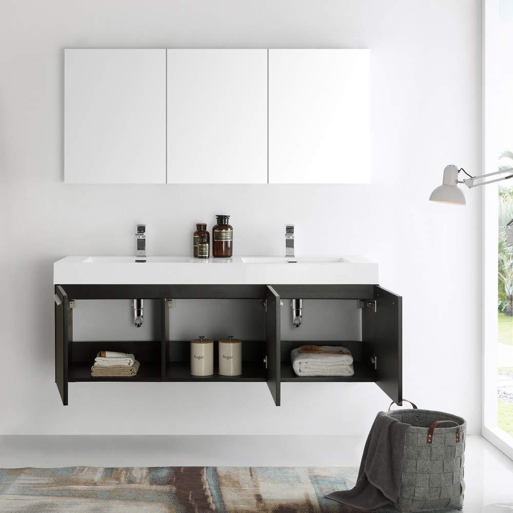 Fresca Vista 60'' Wall Mounted Modern Double Bathroom Vanity with Acrylic Vanity Top