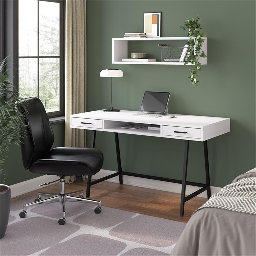 Steele 54W Writing Desk in Pure White Oak by Bush Furniture - Engineered Wood