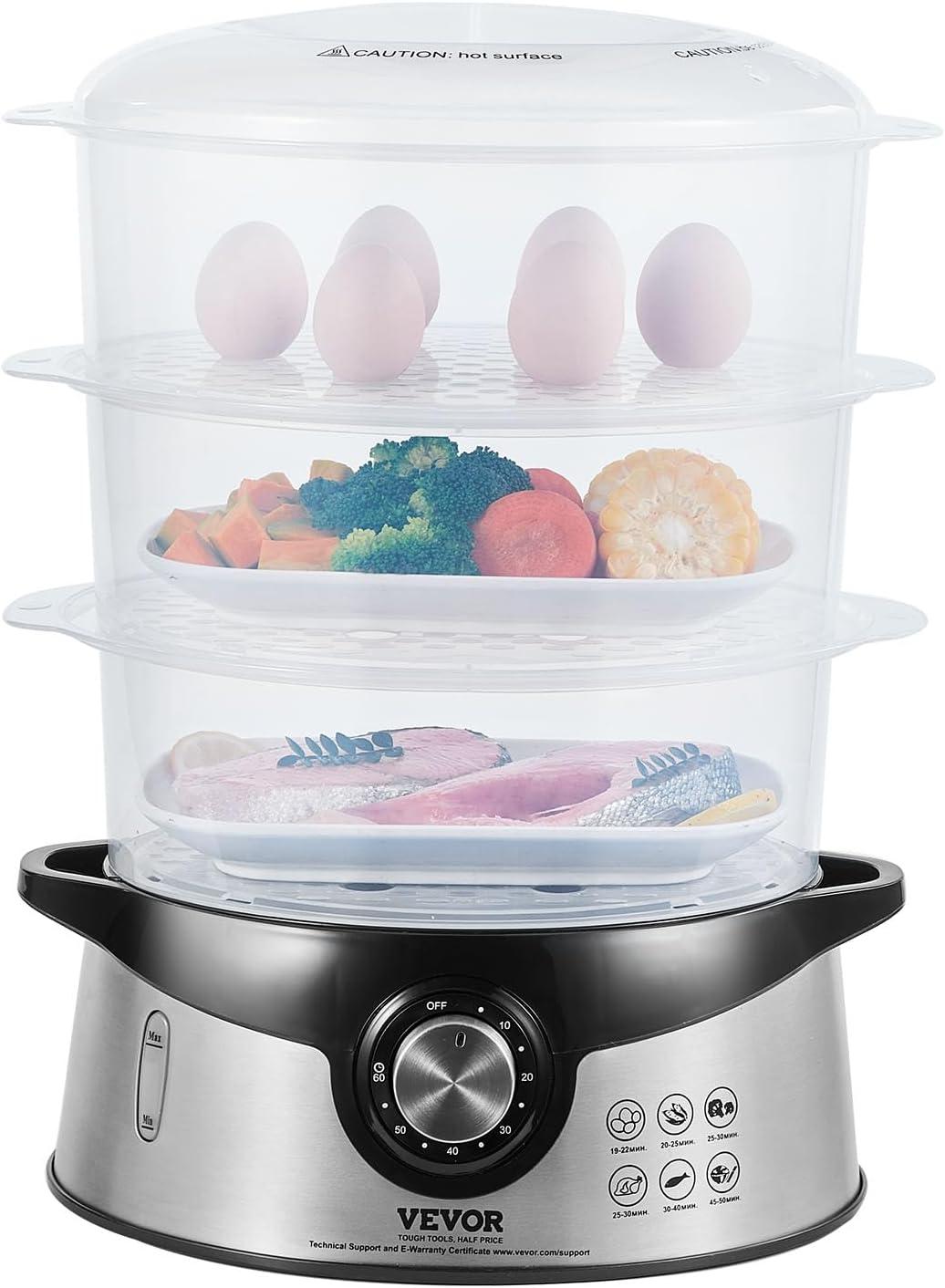 Black 9.5 Qt Electric Food Steamer with 3 Stackable Trays