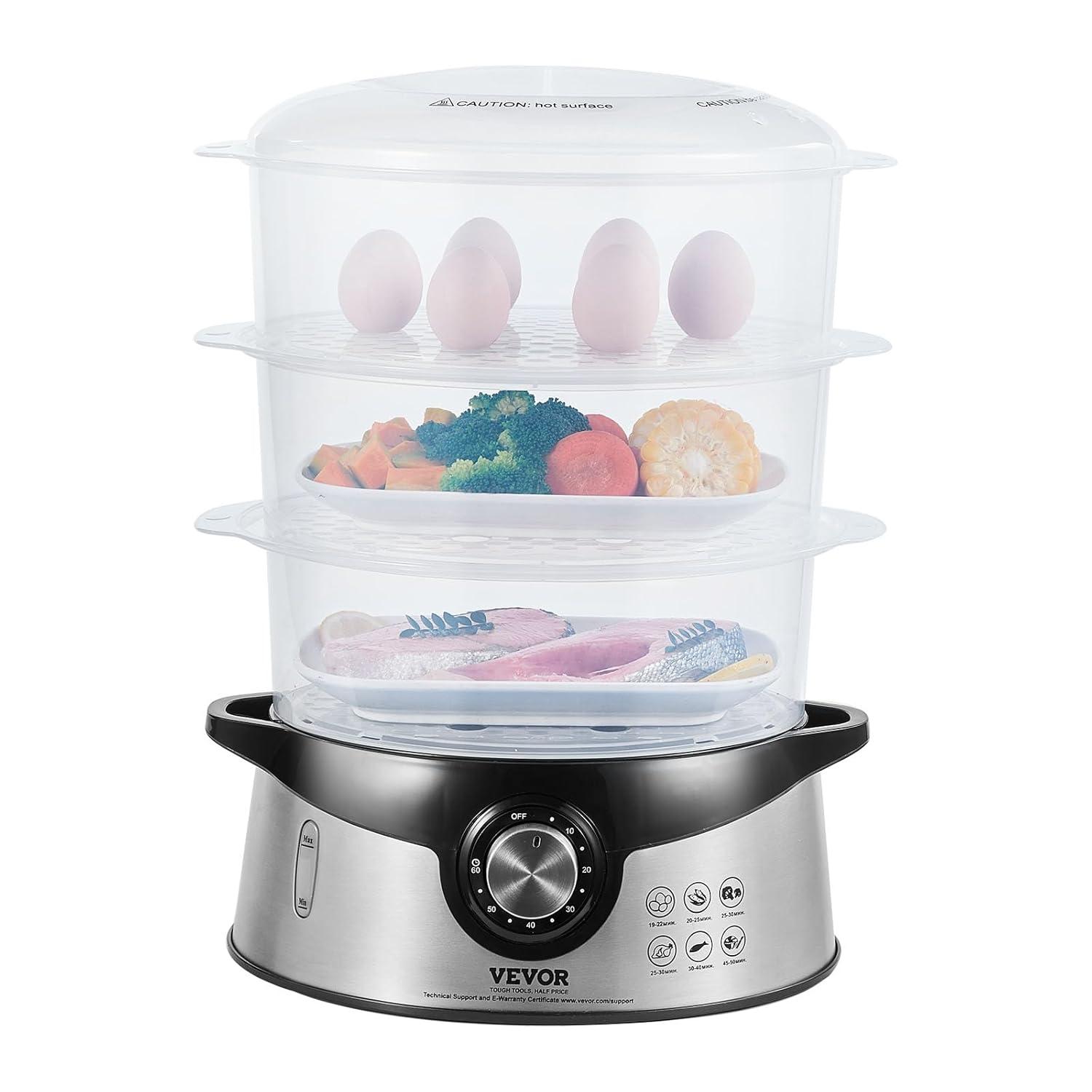 VEVOR VEVOR 9.5Qt Electric Food Steamer 3-Tier Vegetable Steamer & 60 Min Timer 800W