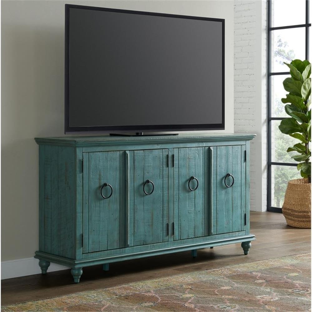 Martin Svensson Home Garden District Solid Wood TV Stand for TVs up to 70", Rustic Turquoise