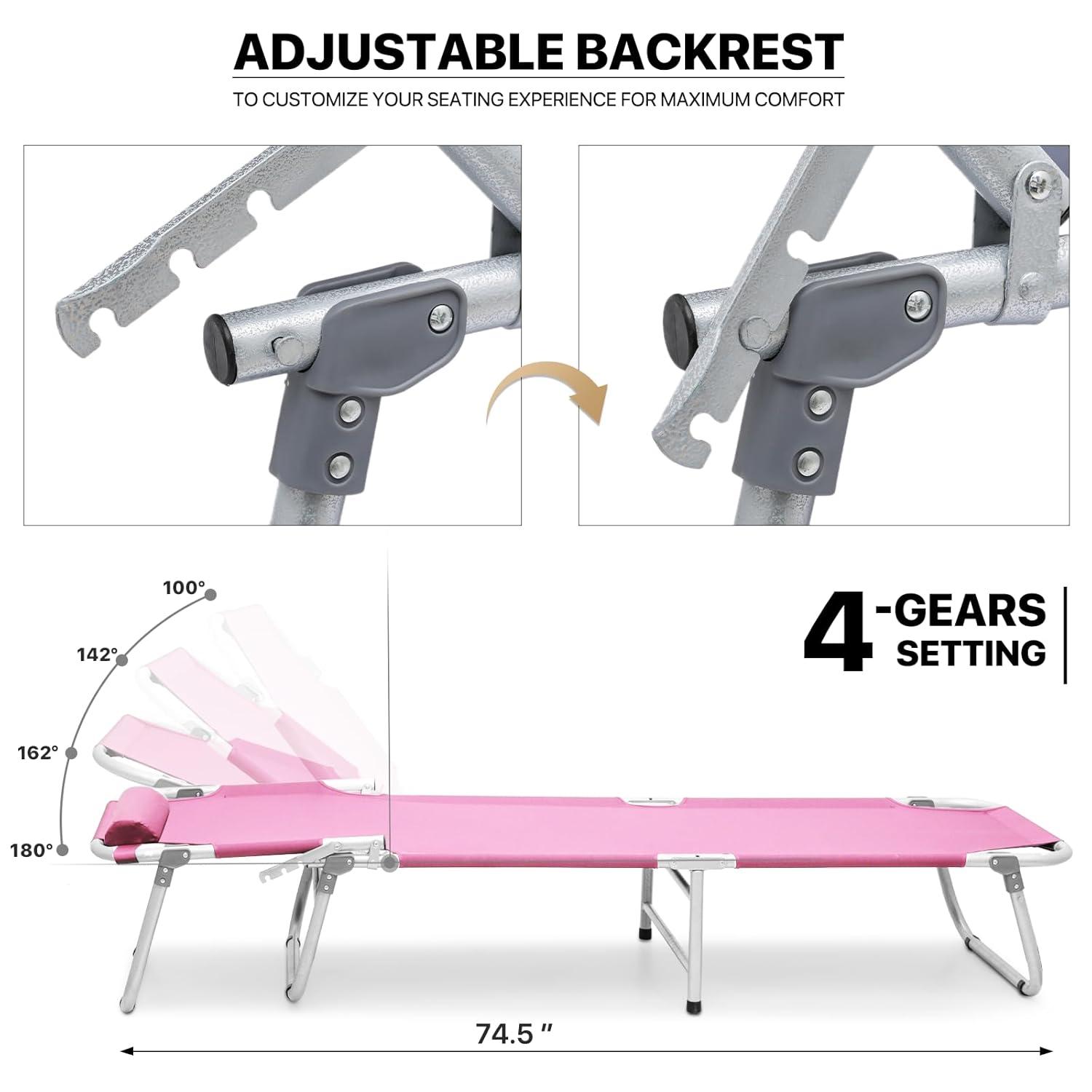 Folding Travel Cot Portable Camping Bed with Pillow & Carry Bag for Beach Indoor & Outdoor Travel